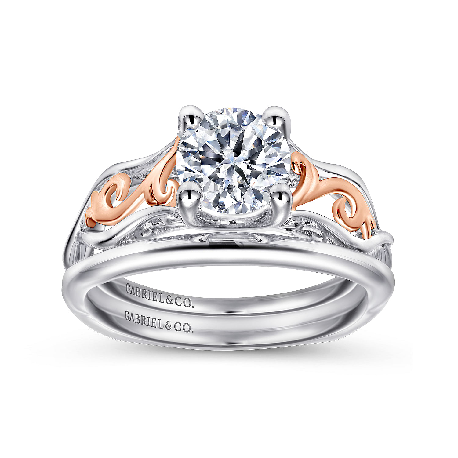 18k White/pink Gold Criss Cross Engagement Ring angle 4 18k White/pink Gold Criss Cross Engagement Ring angle 4
