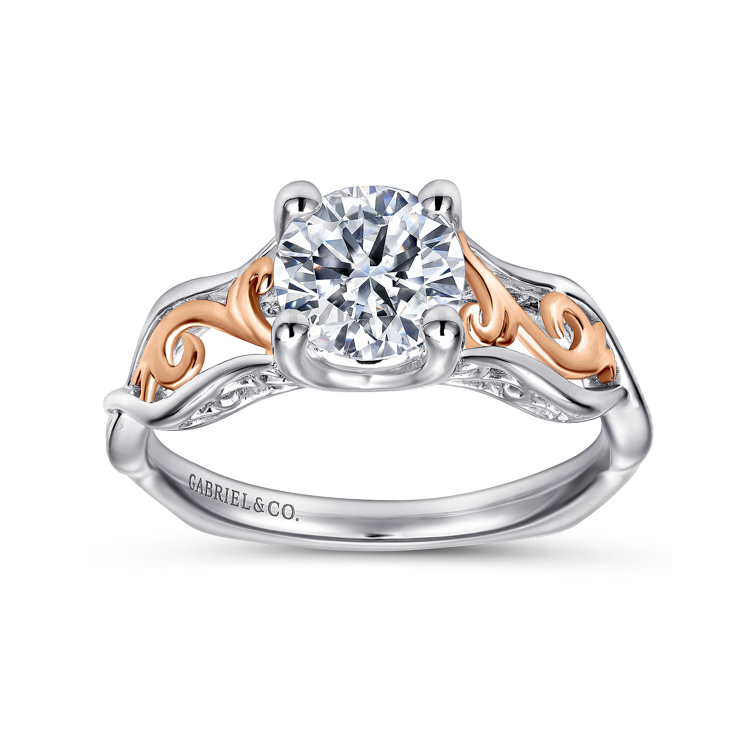 18k White/pink Gold Criss Cross Engagement Ring angle 5 18k White/pink Gold Criss Cross Engagement Ring angle 5