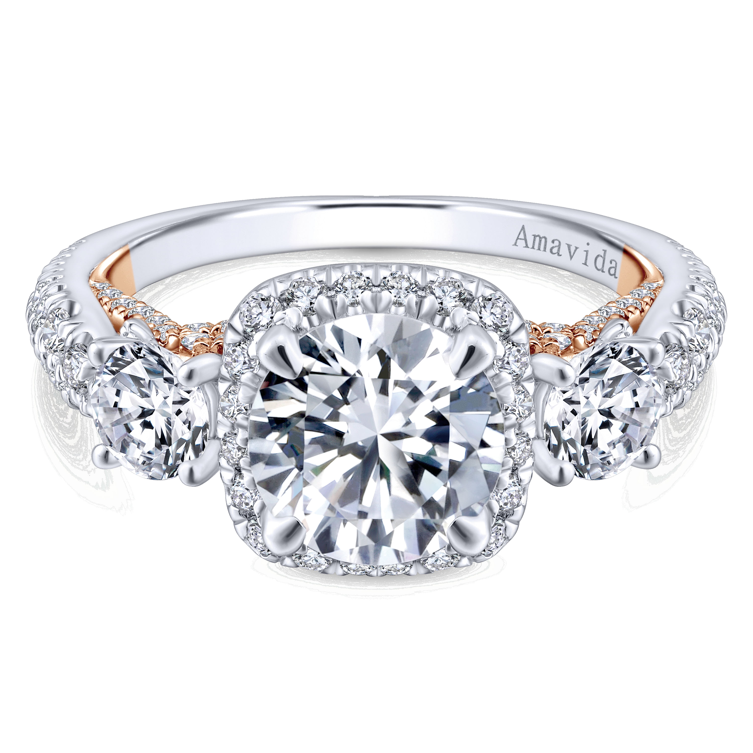 18k White/pink Gold Diamond 3 Stones Halo 18k White/pink Gold Diamond 3 Stones Halo