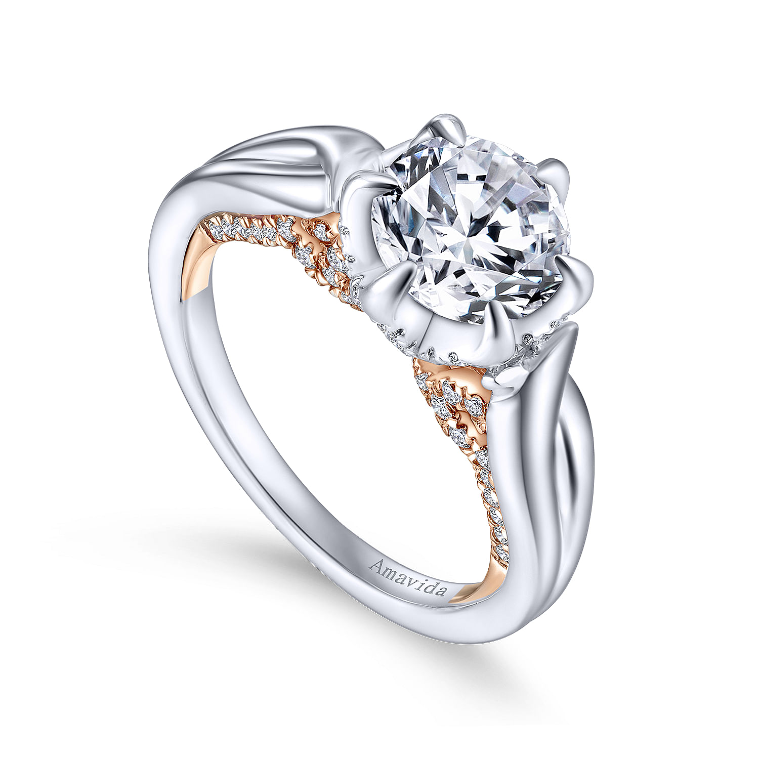18k White/pink Gold Diamond Criss Cross Engagement Ring angle 3 18k White/pink Gold Diamond Criss Cross Engagement Ring angle 3