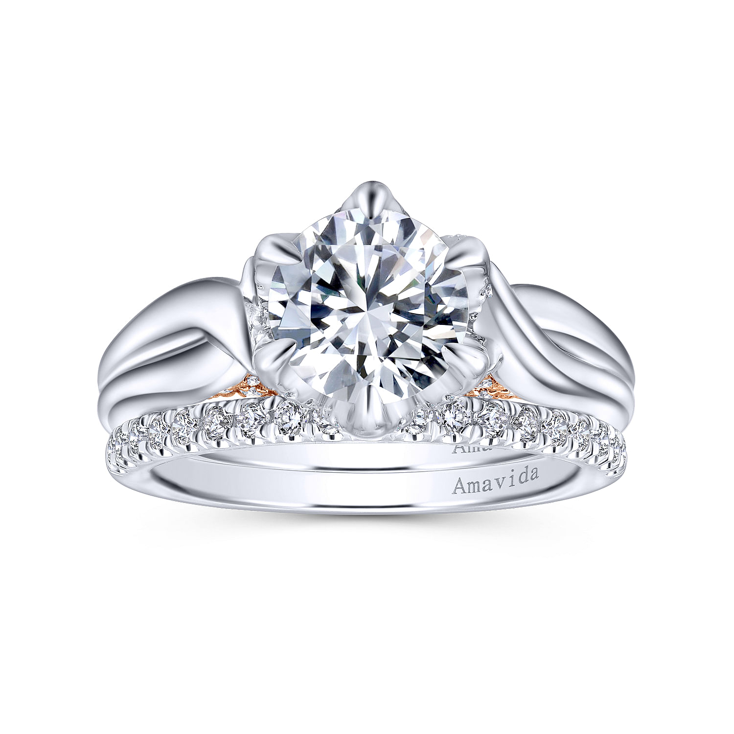 18k White/pink Gold Diamond Criss Cross Engagement Ring angle 4 18k White/pink Gold Diamond Criss Cross Engagement Ring angle 4