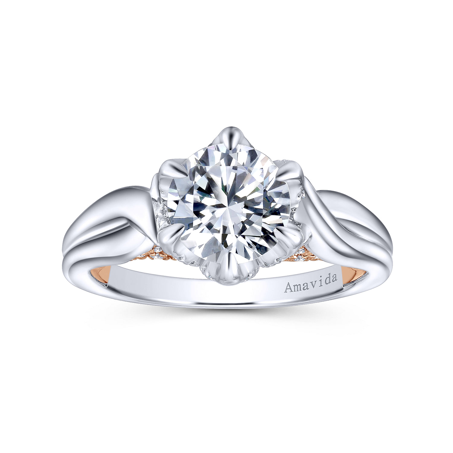 18k White/pink Gold Diamond Criss Cross Engagement Ring angle 5 18k White/pink Gold Diamond Criss Cross Engagement Ring angle 5