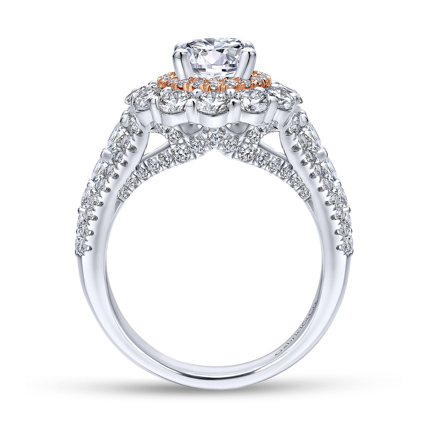 18k White/pink Gold Diamond Double Halo Engagement Ring angle 2 18k White/pink Gold Diamond Double Halo Engagement Ring angle 2