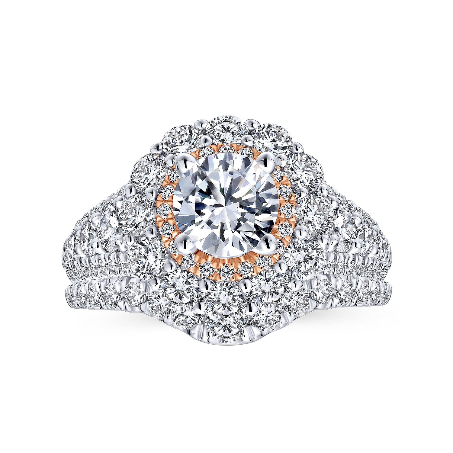 18k White/pink Gold Diamond Double Halo Engagement Ring angle 4 18k White/pink Gold Diamond Double Halo Engagement Ring angle 4