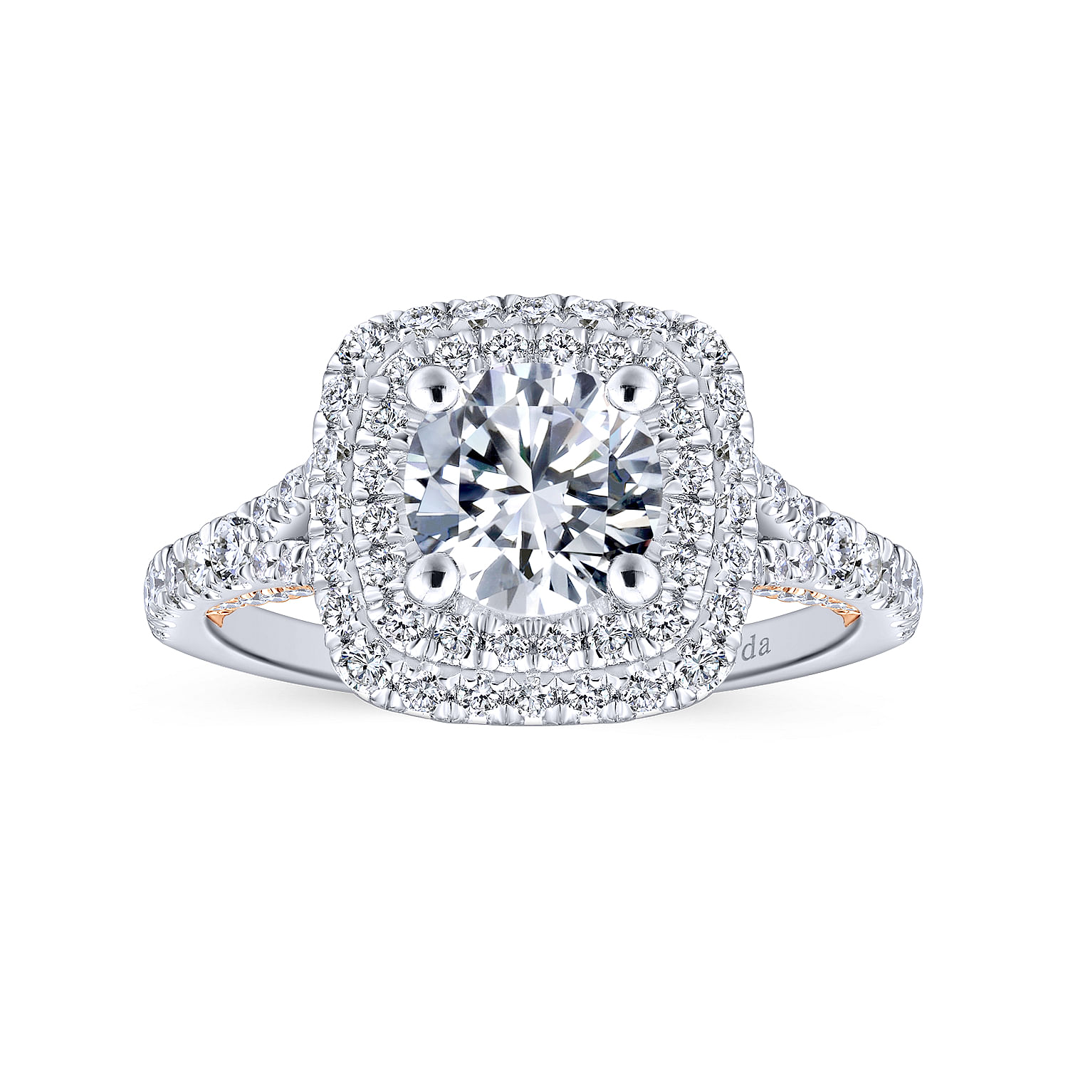 18k White/pink Gold Diamond Double Halo Engagement Ring angle 5 18k White/pink Gold Diamond Double Halo Engagement Ring angle 5