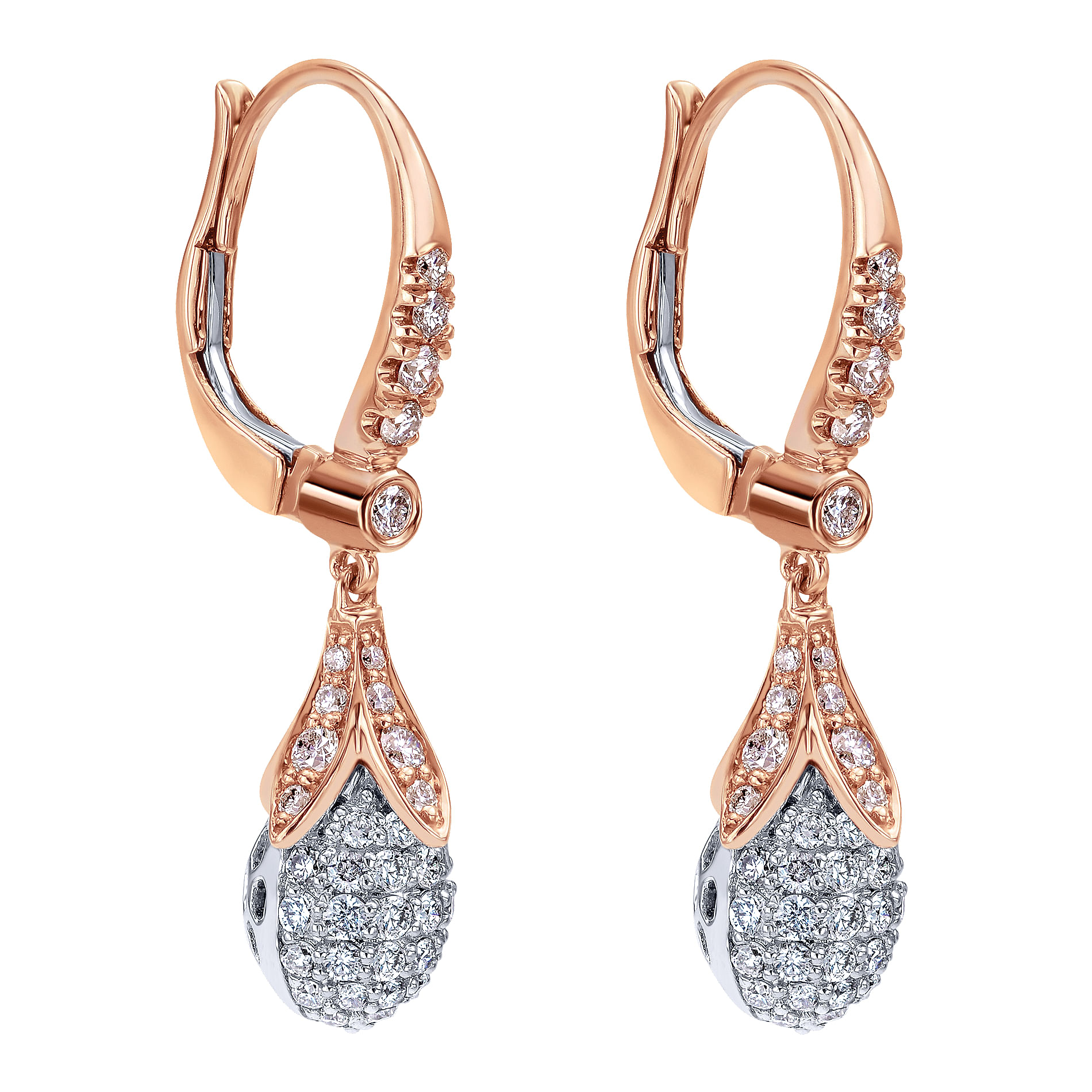18k White/pink Gold Diamond Drop Earrings angle 2 18k White/pink Gold Diamond Drop Earrings angle 2
