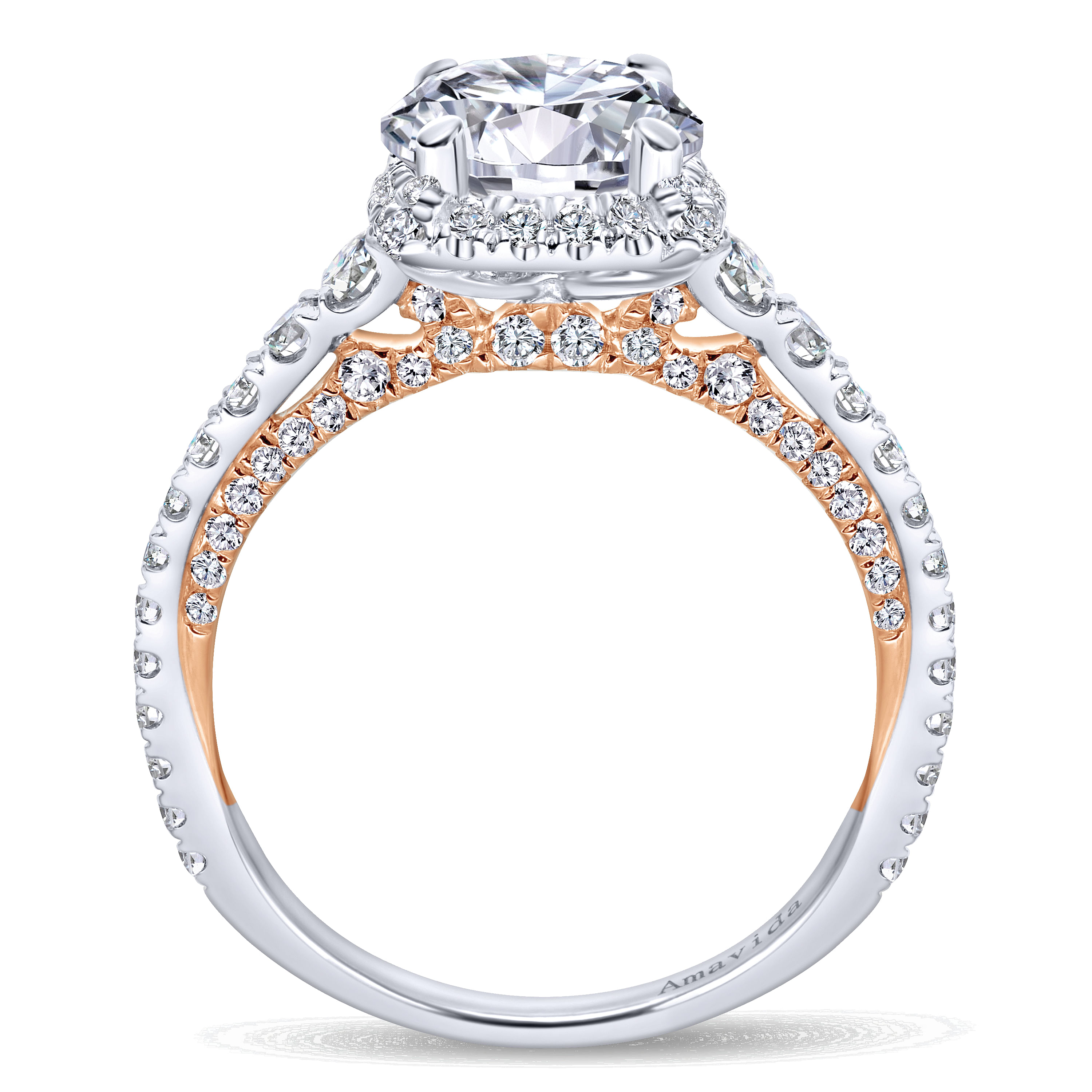 18k White/pink Gold Diamond Halo Engagement Ring angle 2 18k White/pink Gold Diamond Halo Engagement Ring angle 2