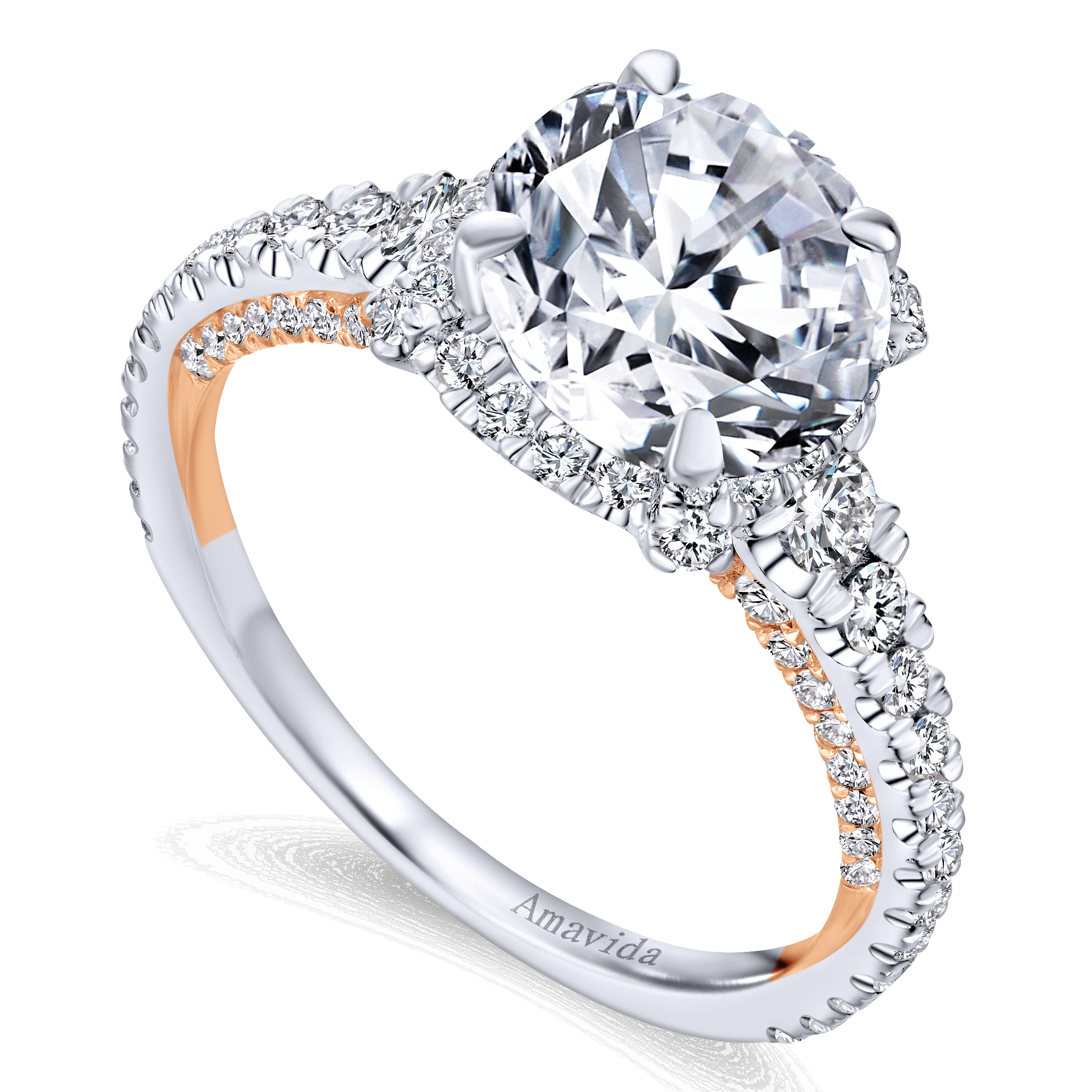18k White/pink Gold Diamond Halo Engagement Ring angle 3 18k White/pink Gold Diamond Halo Engagement Ring angle 3