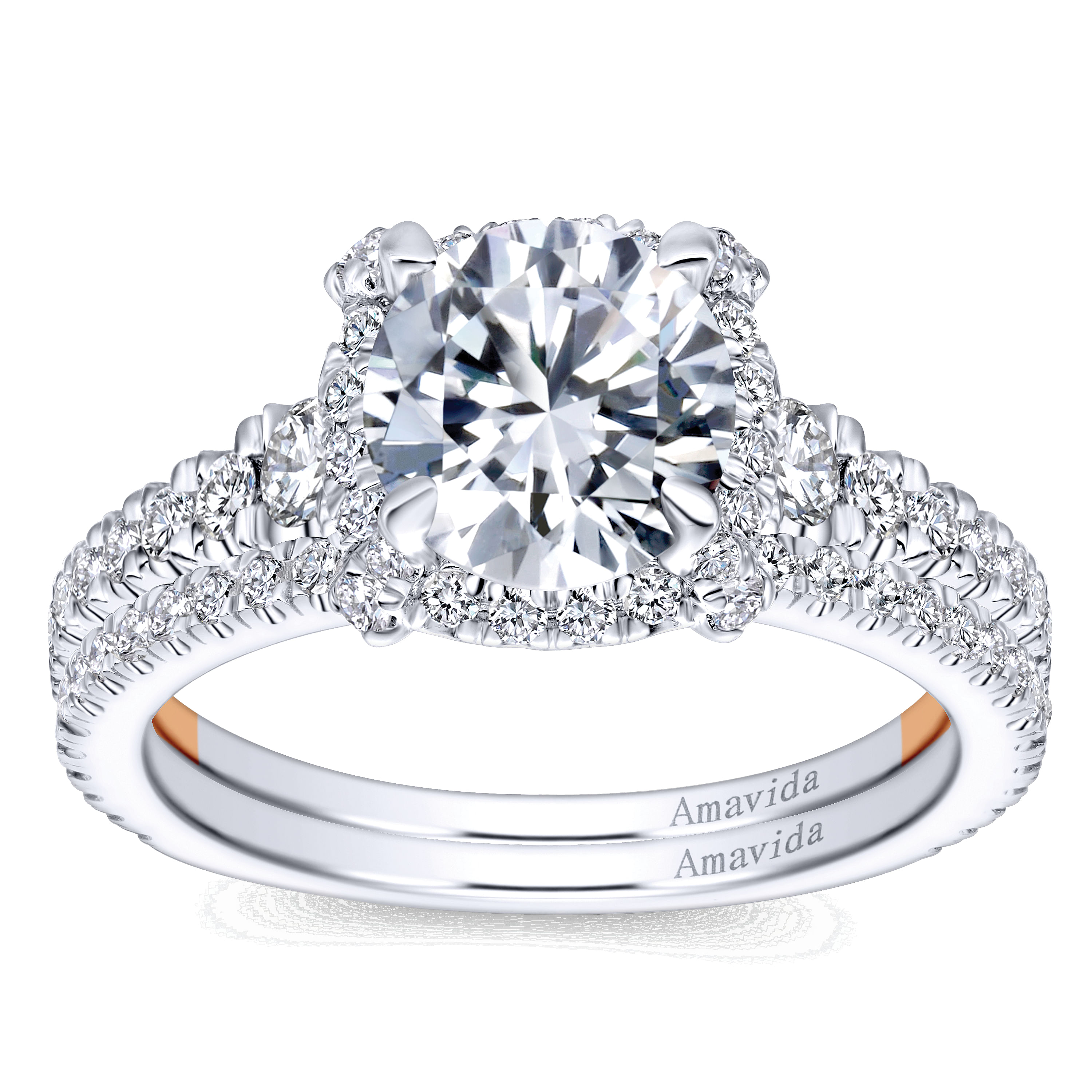 18k White/pink Gold Diamond Halo Engagement Ring angle 4 18k White/pink Gold Diamond Halo Engagement Ring angle 4