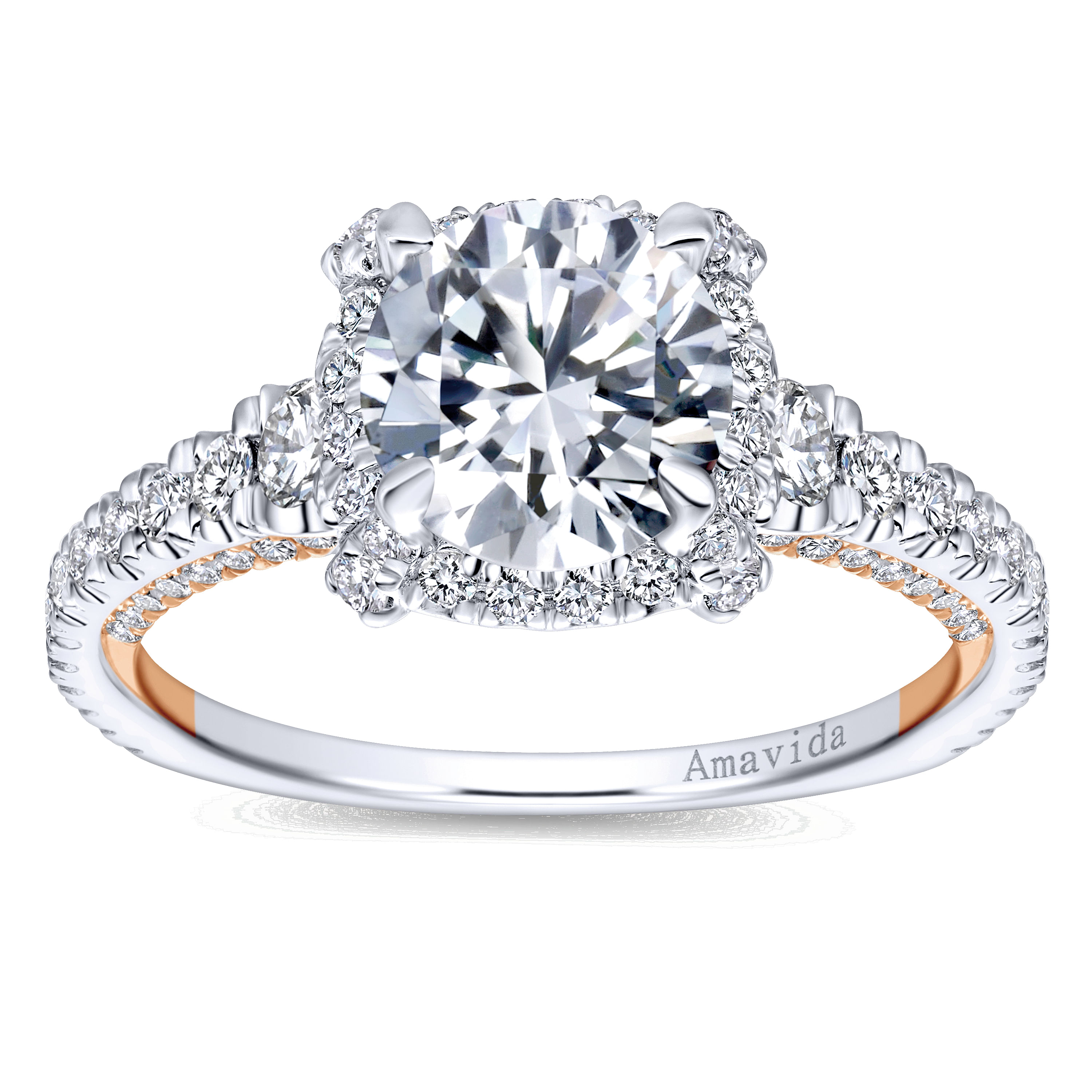 18k White/pink Gold Diamond Halo Engagement Ring angle 5 18k White/pink Gold Diamond Halo Engagement Ring angle 5