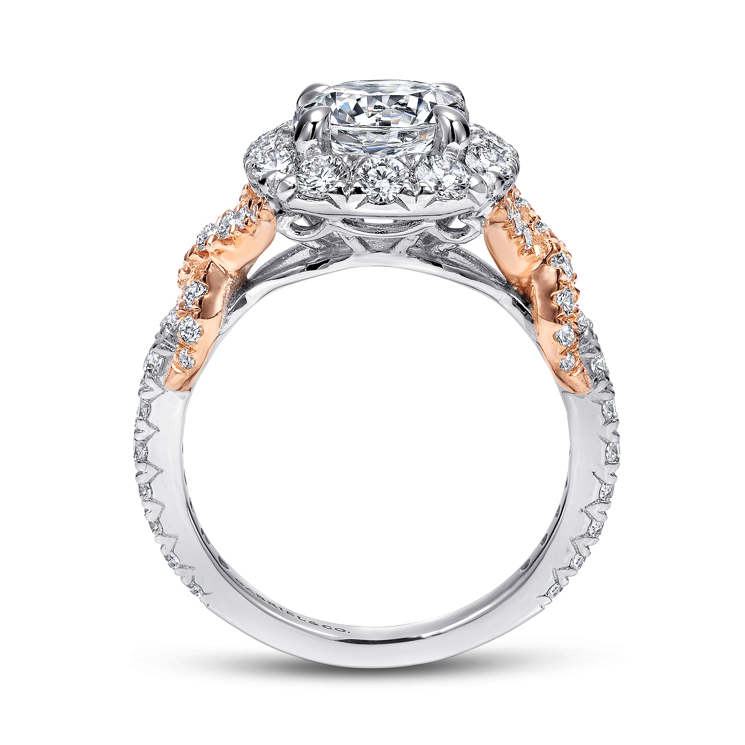 18k White/pink Gold Diamond Halo Engagement Ring angle 2 18k White/pink Gold Diamond Halo Engagement Ring angle 2