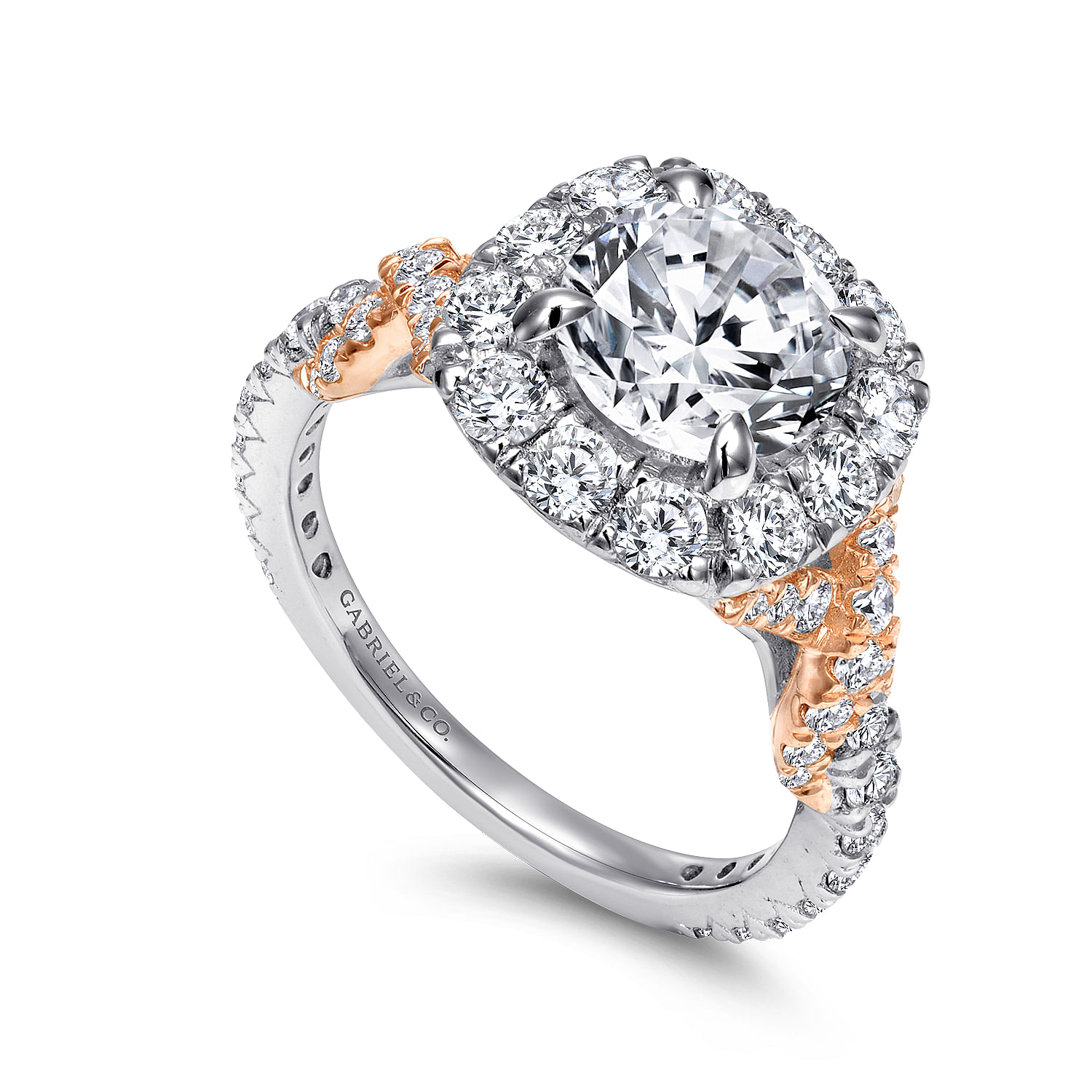 18k White/pink Gold Diamond Halo Engagement Ring angle 3 18k White/pink Gold Diamond Halo Engagement Ring angle 3