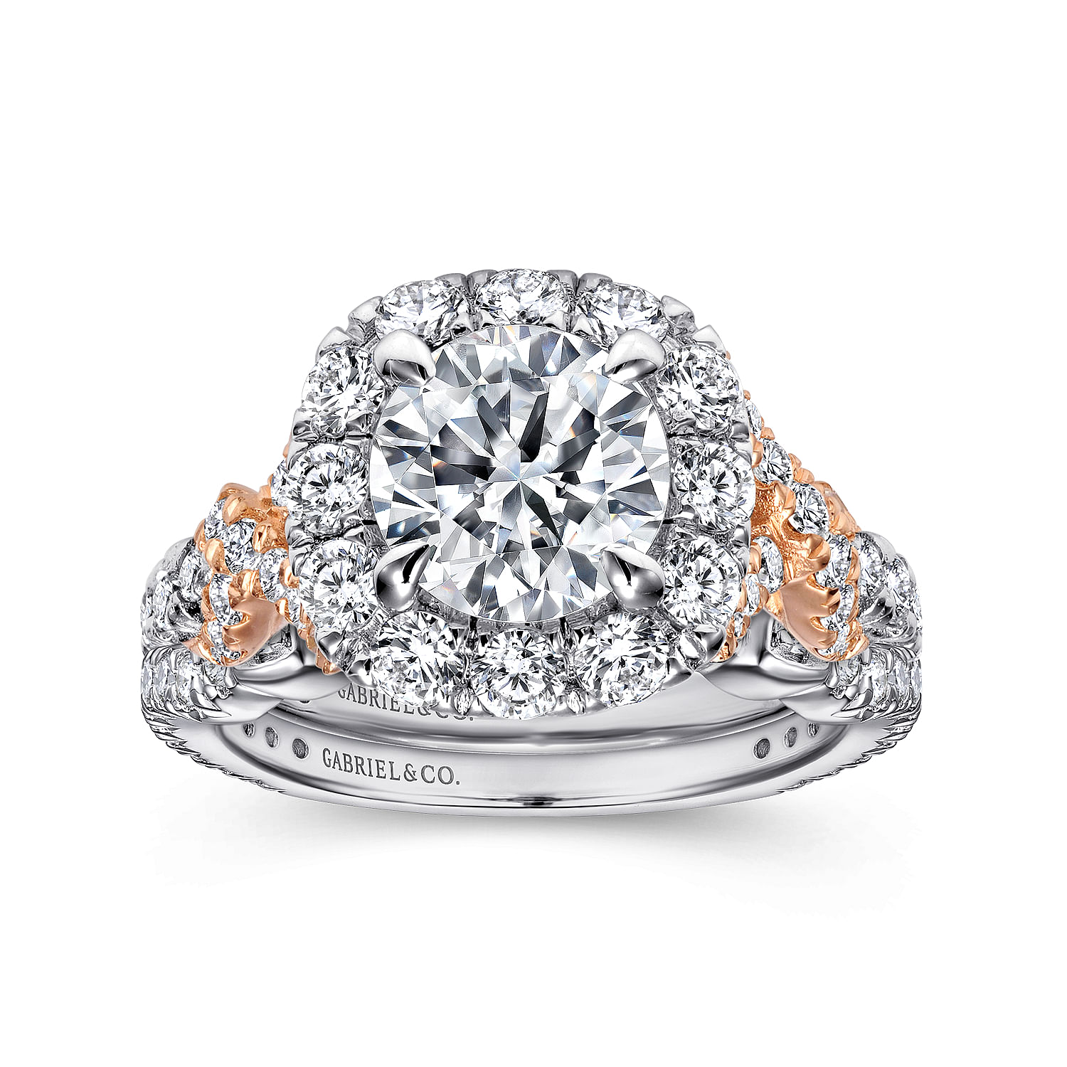 18k White/pink Gold Diamond Halo Engagement Ring angle 4 18k White/pink Gold Diamond Halo Engagement Ring angle 4