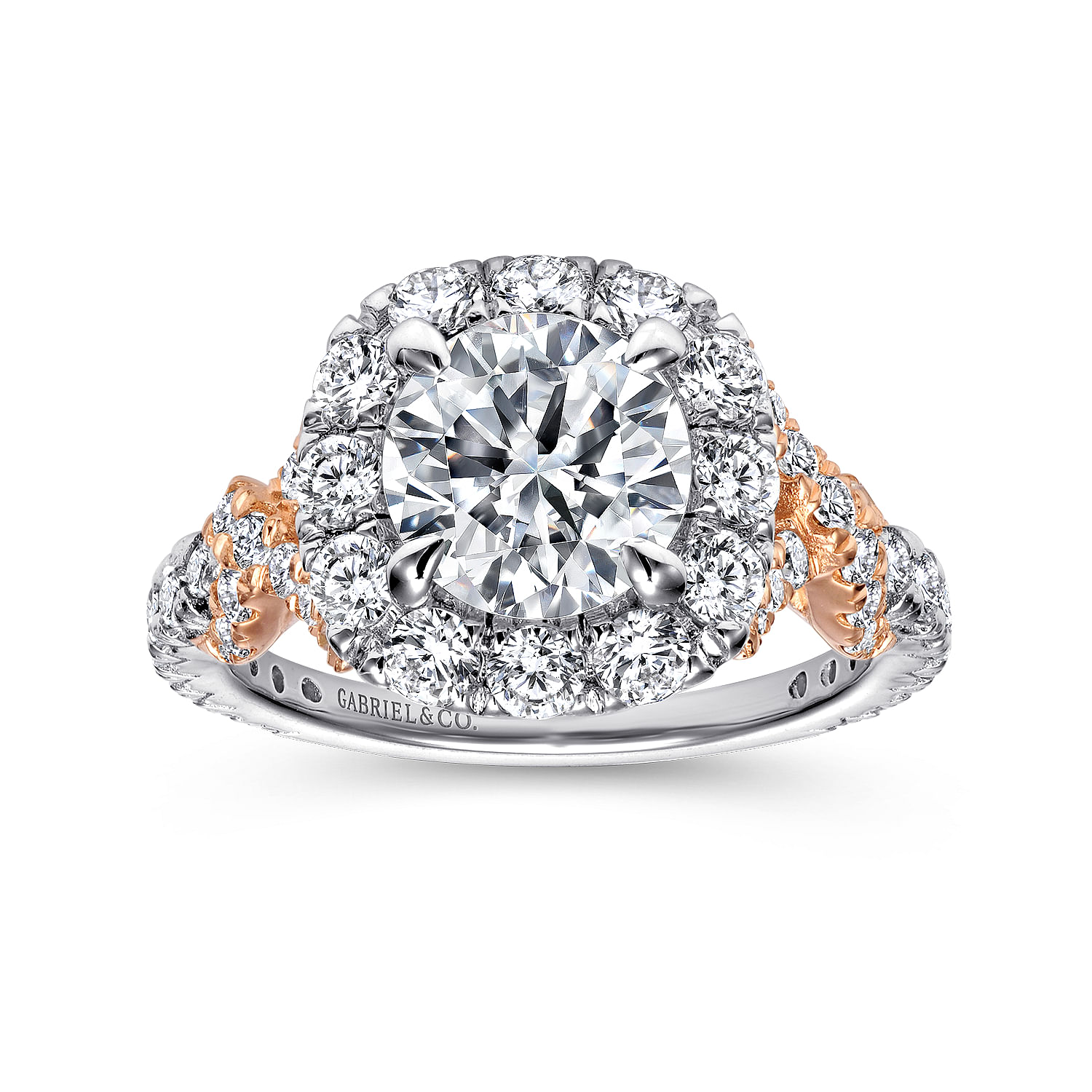 18k White/pink Gold Diamond Halo Engagement Ring angle 5 18k White/pink Gold Diamond Halo Engagement Ring angle 5