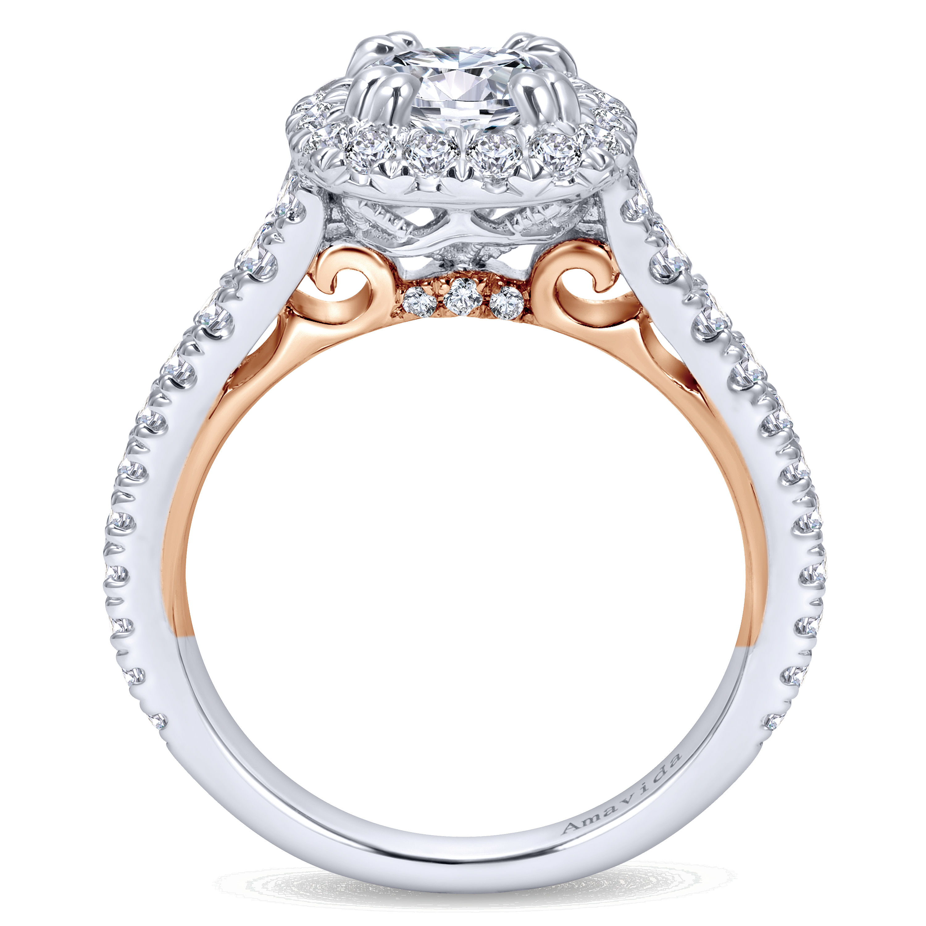 18k White/pink Gold Diamond Halo Engagement Ring angle 2 18k White/pink Gold Diamond Halo Engagement Ring angle 2