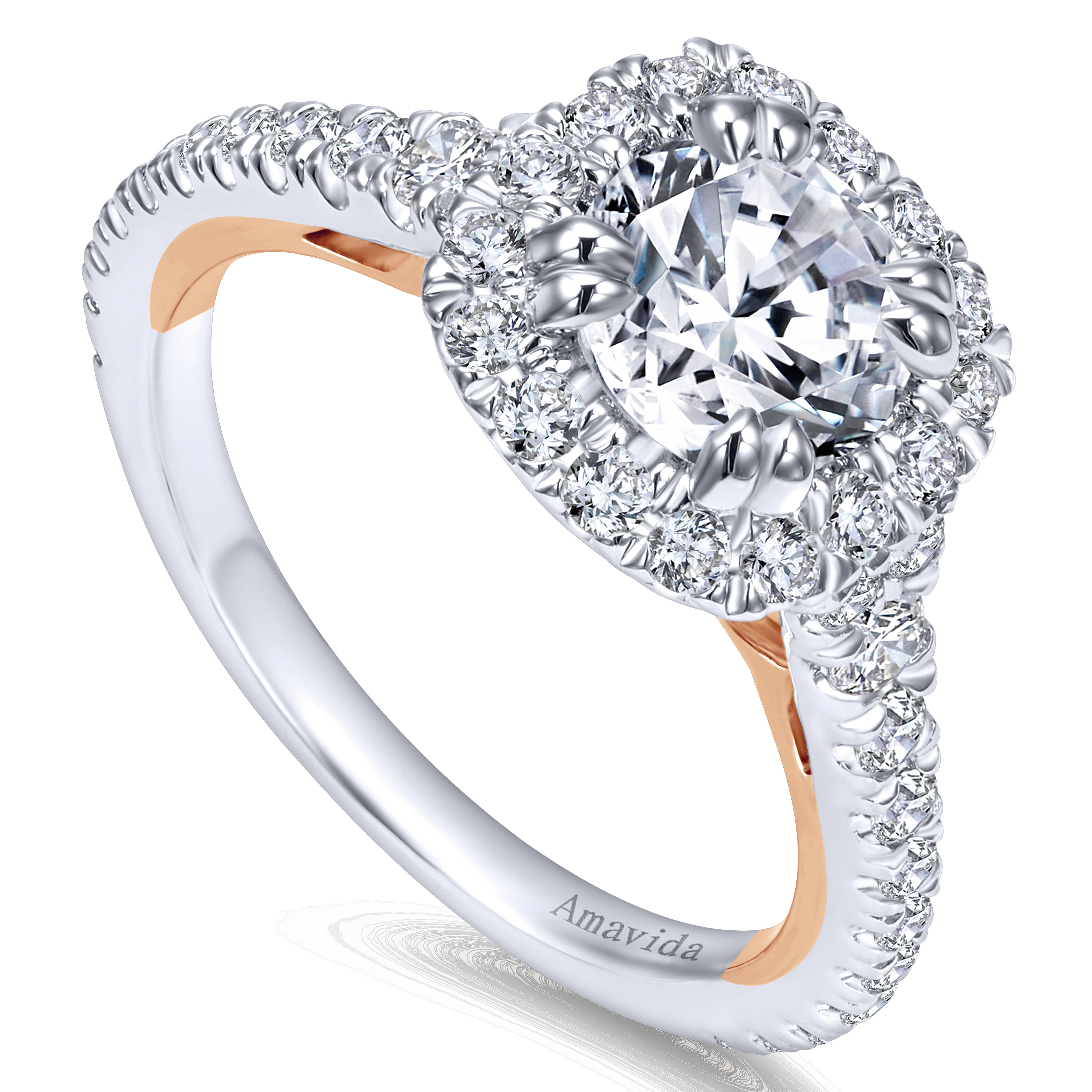18k White/pink Gold Diamond Halo Engagement Ring angle 3 18k White/pink Gold Diamond Halo Engagement Ring angle 3