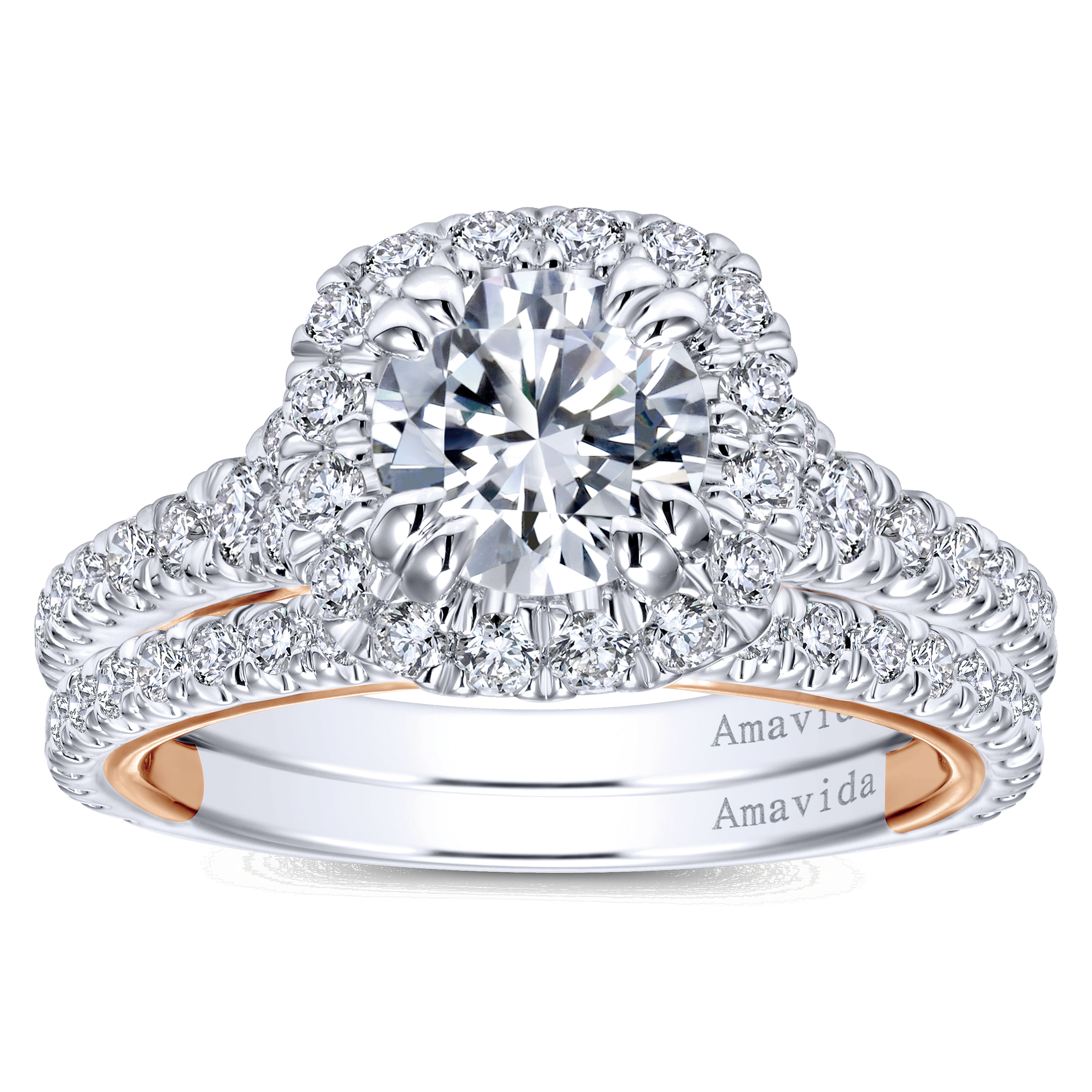 18k White/pink Gold Diamond Halo Engagement Ring angle 4 18k White/pink Gold Diamond Halo Engagement Ring angle 4