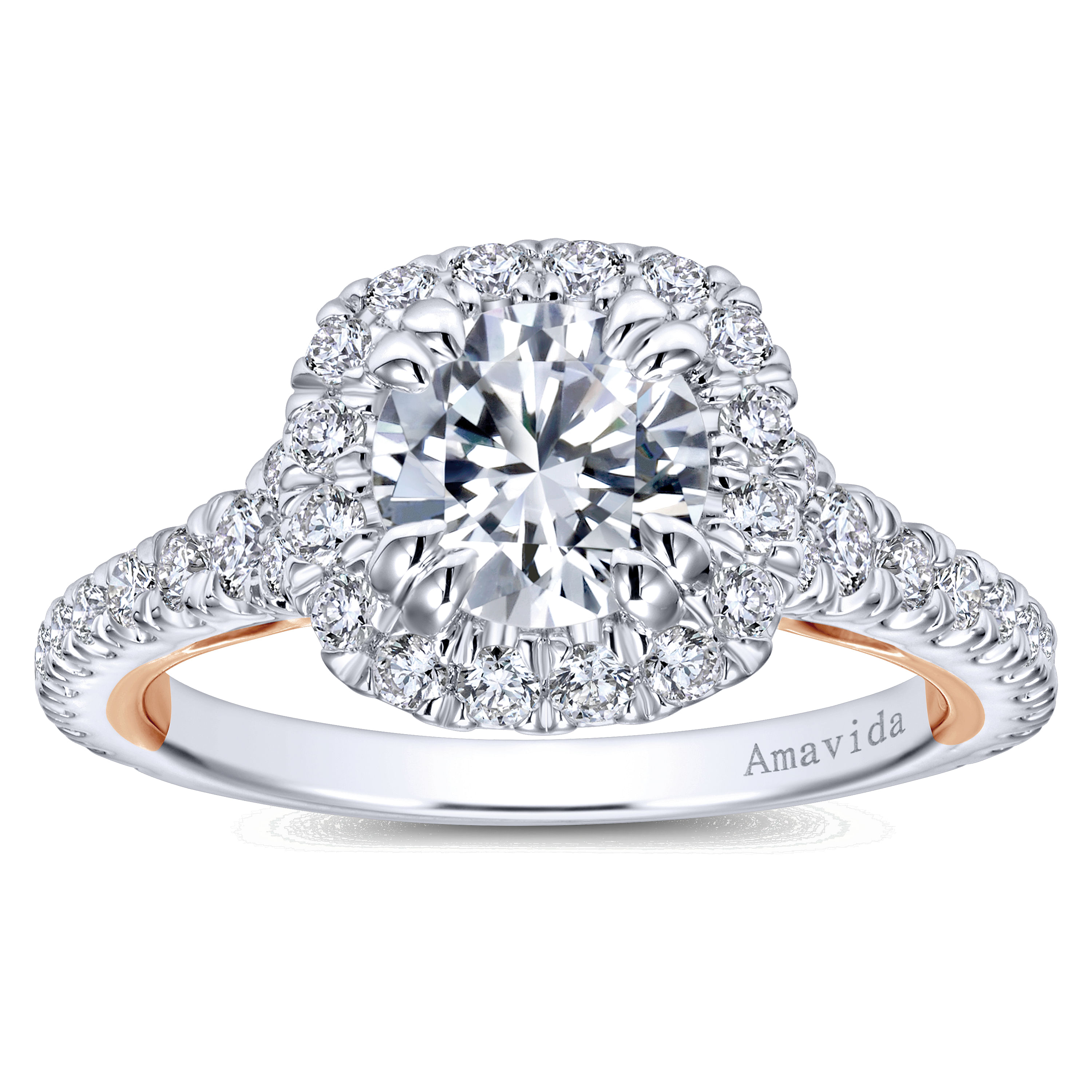 18k White/pink Gold Diamond Halo Engagement Ring angle 5 18k White/pink Gold Diamond Halo Engagement Ring angle 5