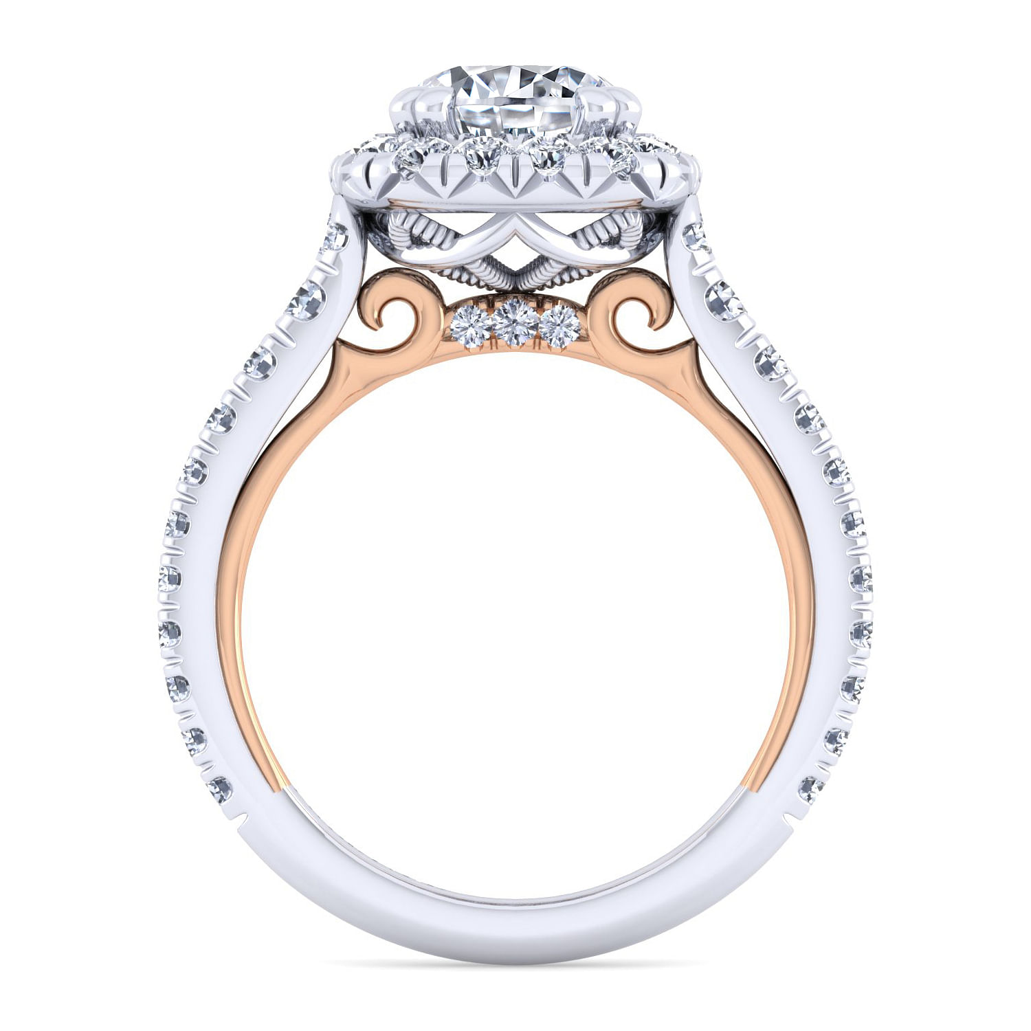 18k White/pink Gold Diamond Halo Engagement Ring angle 2 18k White/pink Gold Diamond Halo Engagement Ring angle 2
