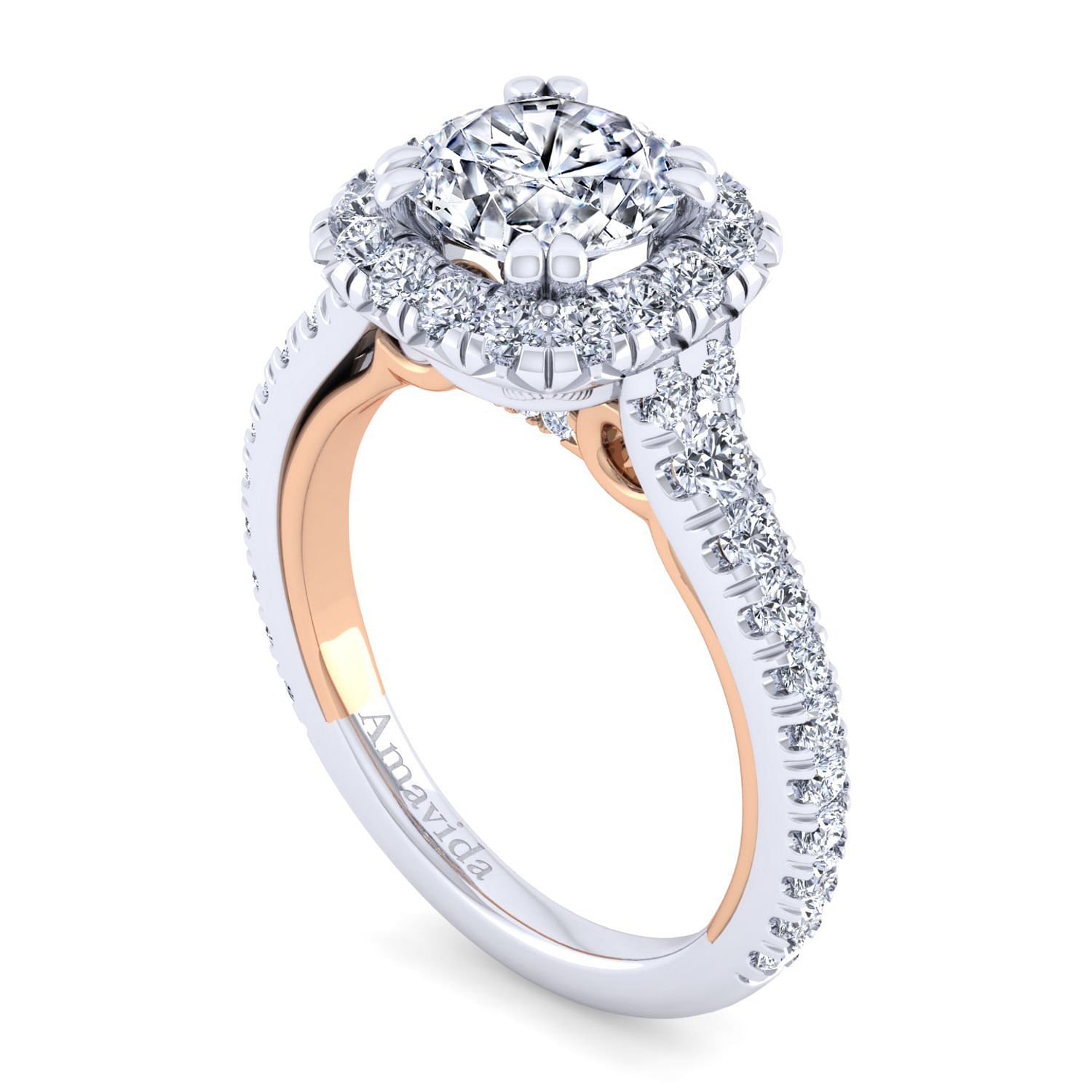 18k White/pink Gold Diamond Halo Engagement Ring angle 3 18k White/pink Gold Diamond Halo Engagement Ring angle 3