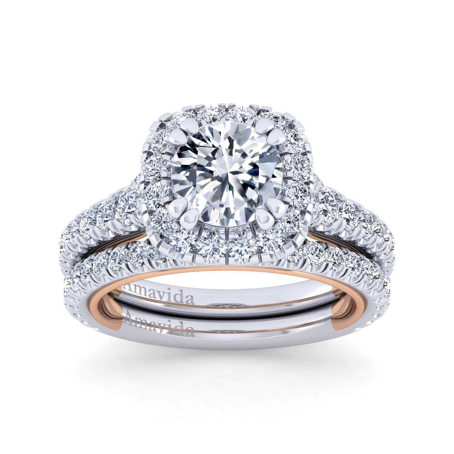 18k White/pink Gold Diamond Halo Engagement Ring angle 4 18k White/pink Gold Diamond Halo Engagement Ring angle 4