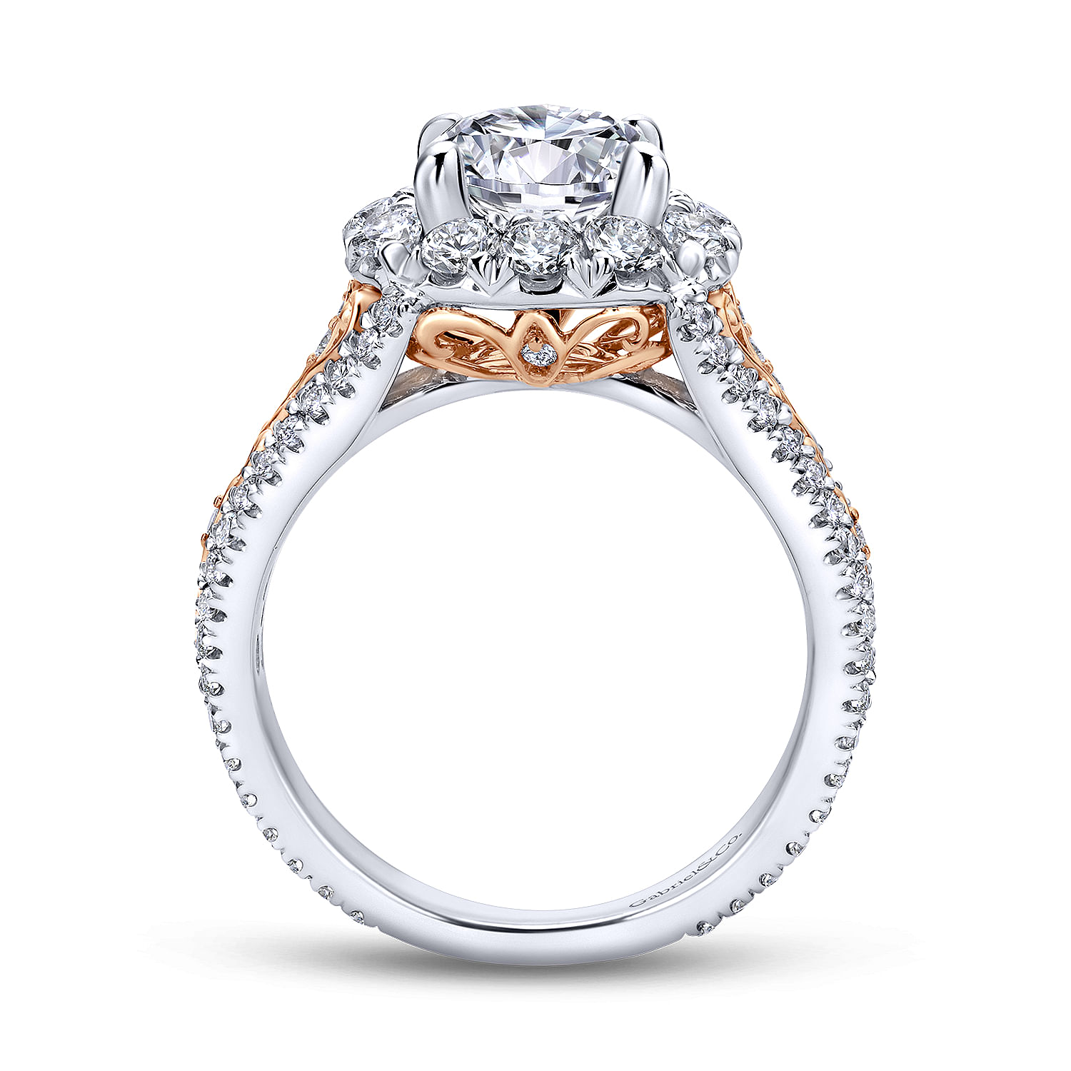 18k White/pink Gold Diamond Halo Engagement Ring angle 2 18k White/pink Gold Diamond Halo Engagement Ring angle 2