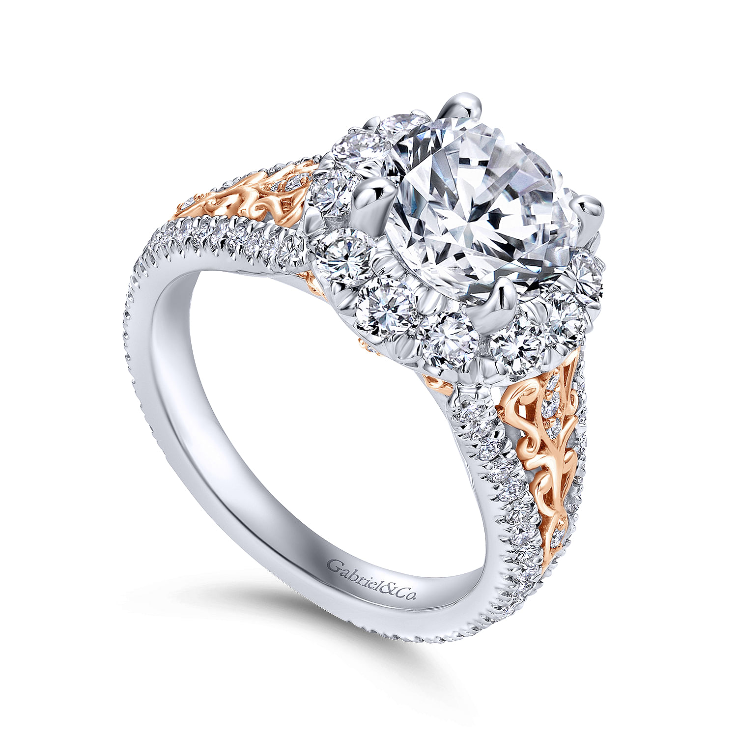 18k White/pink Gold Diamond Halo Engagement Ring angle 3 18k White/pink Gold Diamond Halo Engagement Ring angle 3