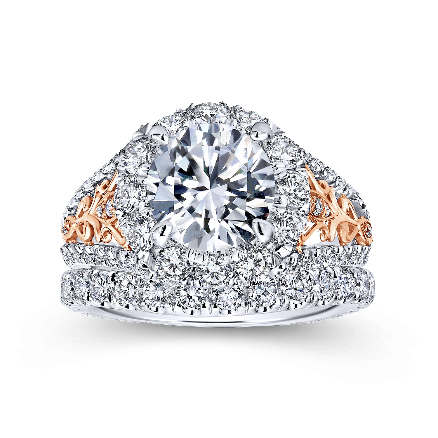 18k White/pink Gold Diamond Halo Engagement Ring angle 4 18k White/pink Gold Diamond Halo Engagement Ring angle 4