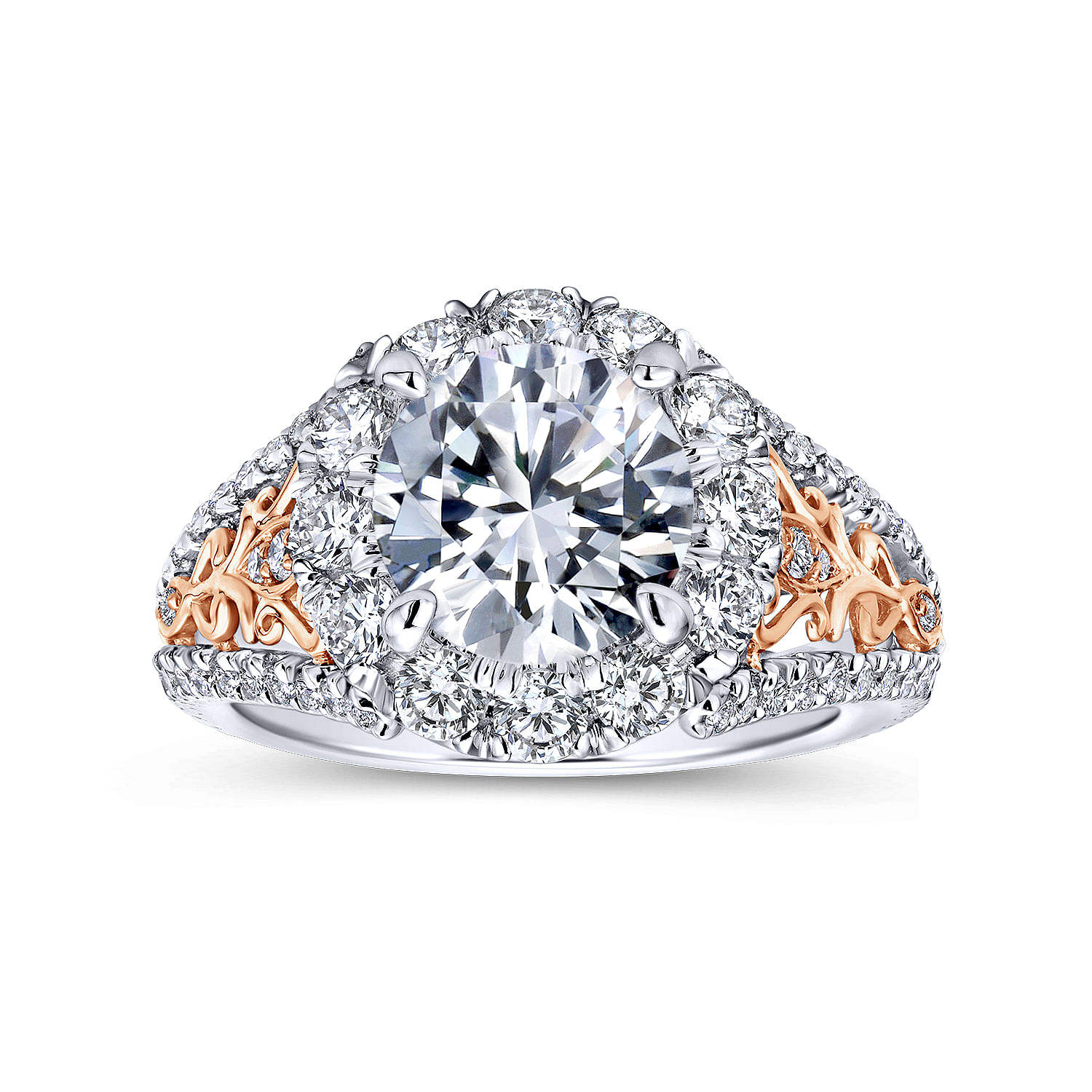 18k White/pink Gold Diamond Halo Engagement Ring angle 5 18k White/pink Gold Diamond Halo Engagement Ring angle 5