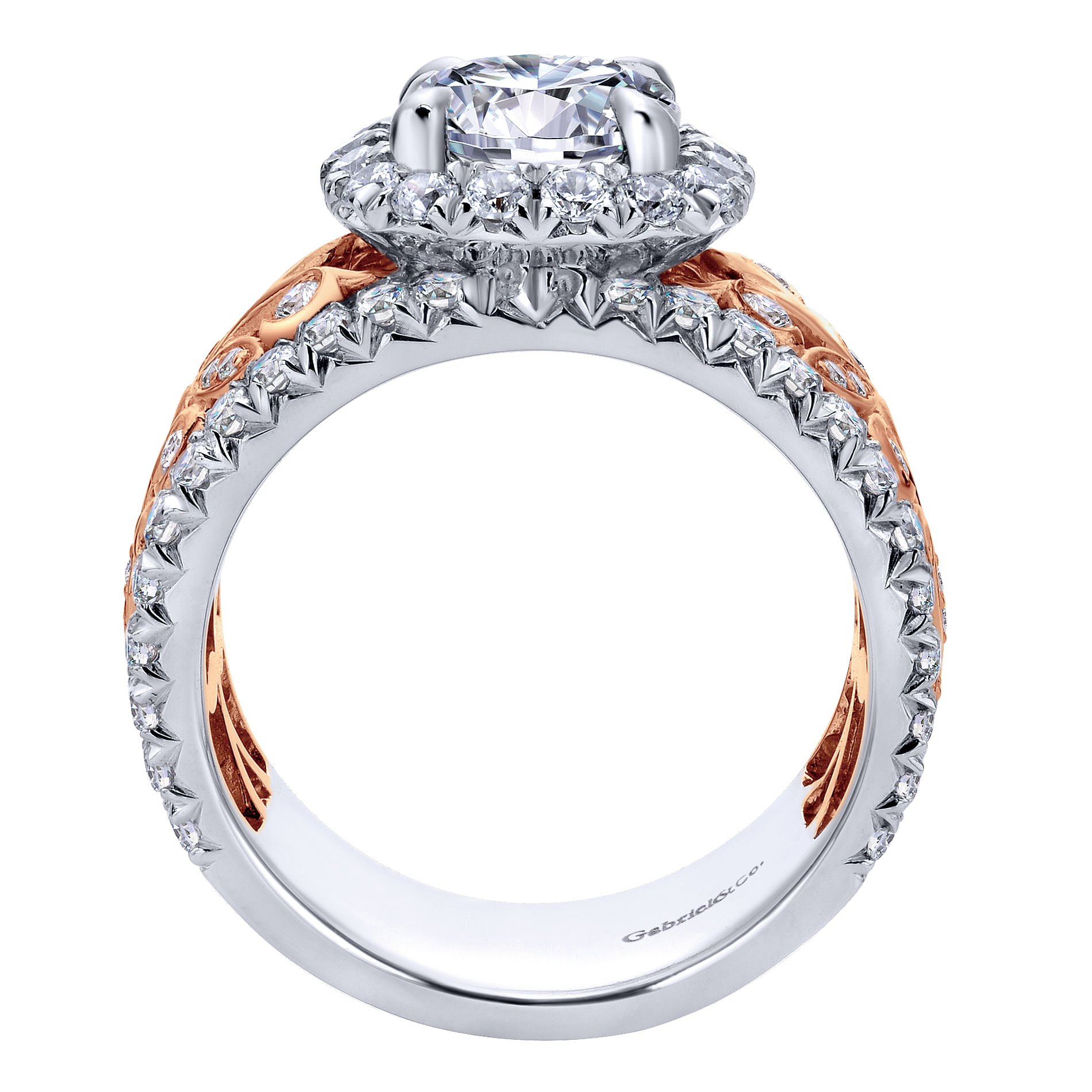 18k White/pink Gold Diamond Halo Engagement Ring angle 2 18k White/pink Gold Diamond Halo Engagement Ring angle 2