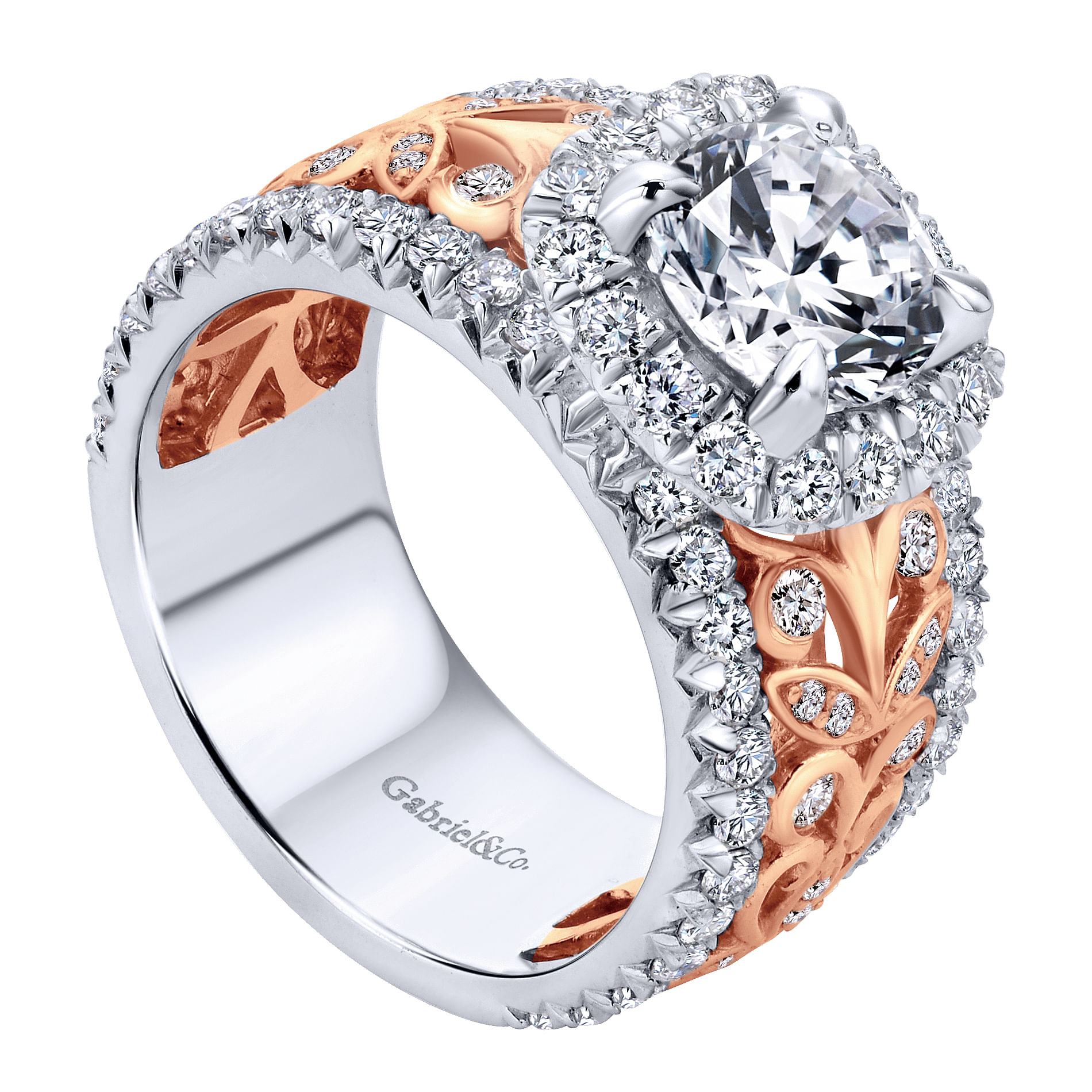 18k White/pink Gold Diamond Halo Engagement Ring angle 3 18k White/pink Gold Diamond Halo Engagement Ring angle 3