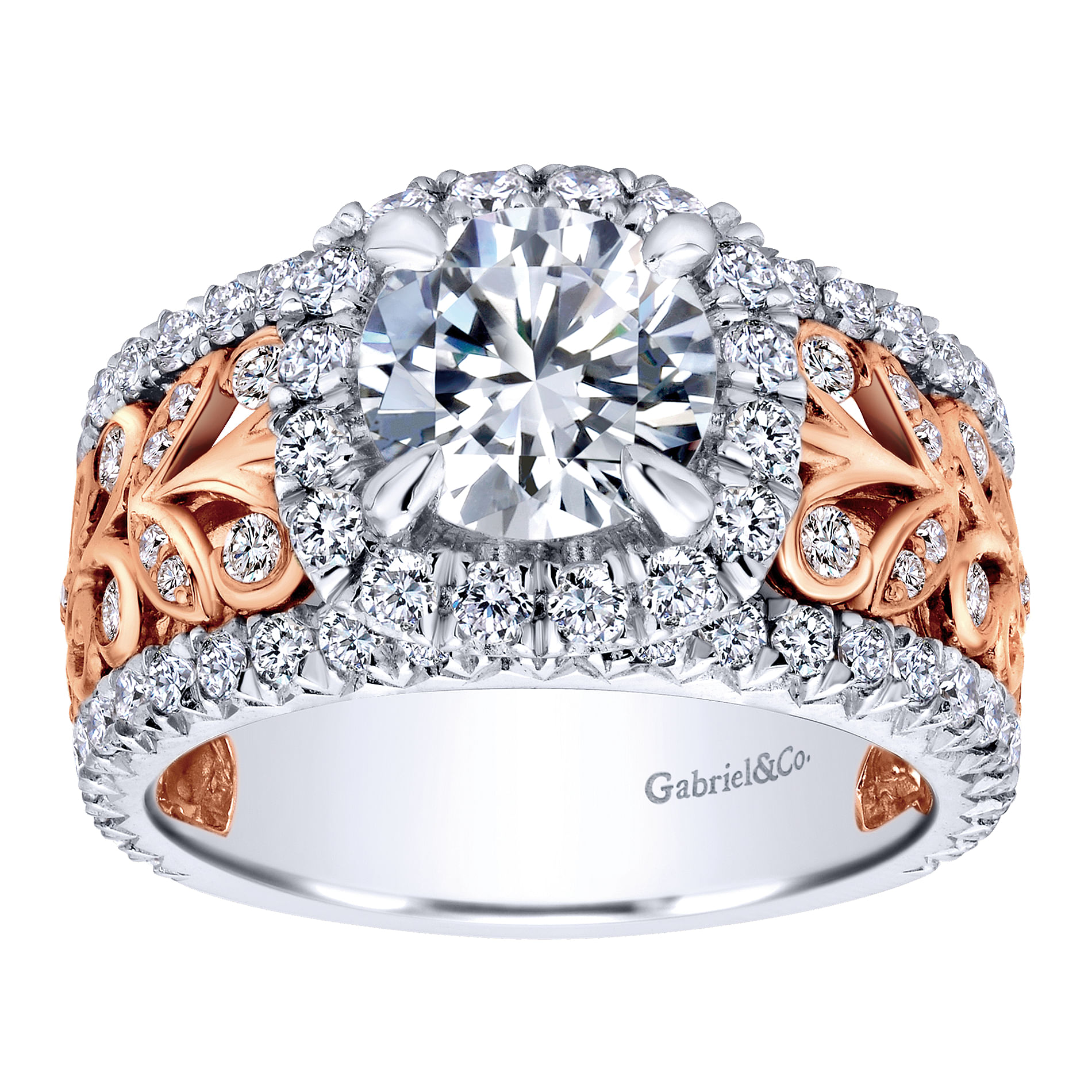18k White/pink Gold Diamond Halo Engagement Ring angle 5 18k White/pink Gold Diamond Halo Engagement Ring angle 5