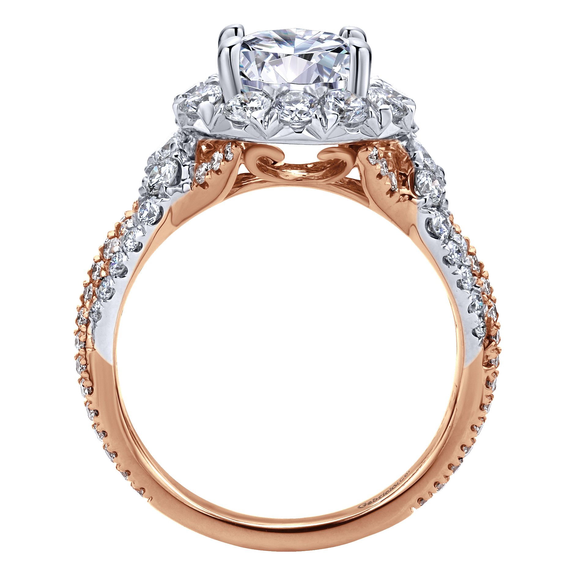 18k White/pink Gold Diamond Halo Engagement Ring angle 2 18k White/pink Gold Diamond Halo Engagement Ring angle 2
