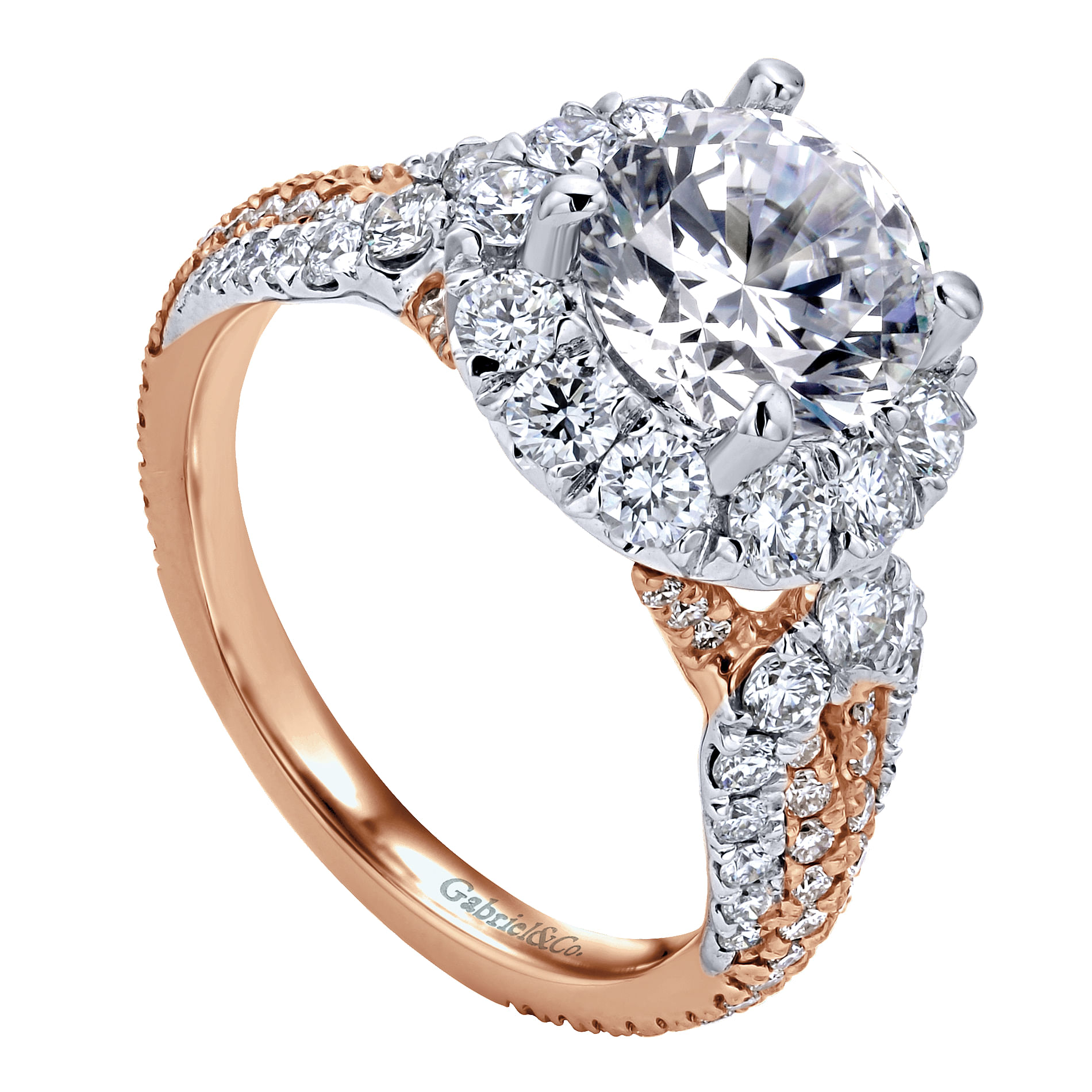18k White/pink Gold Diamond Halo Engagement Ring angle 3 18k White/pink Gold Diamond Halo Engagement Ring angle 3