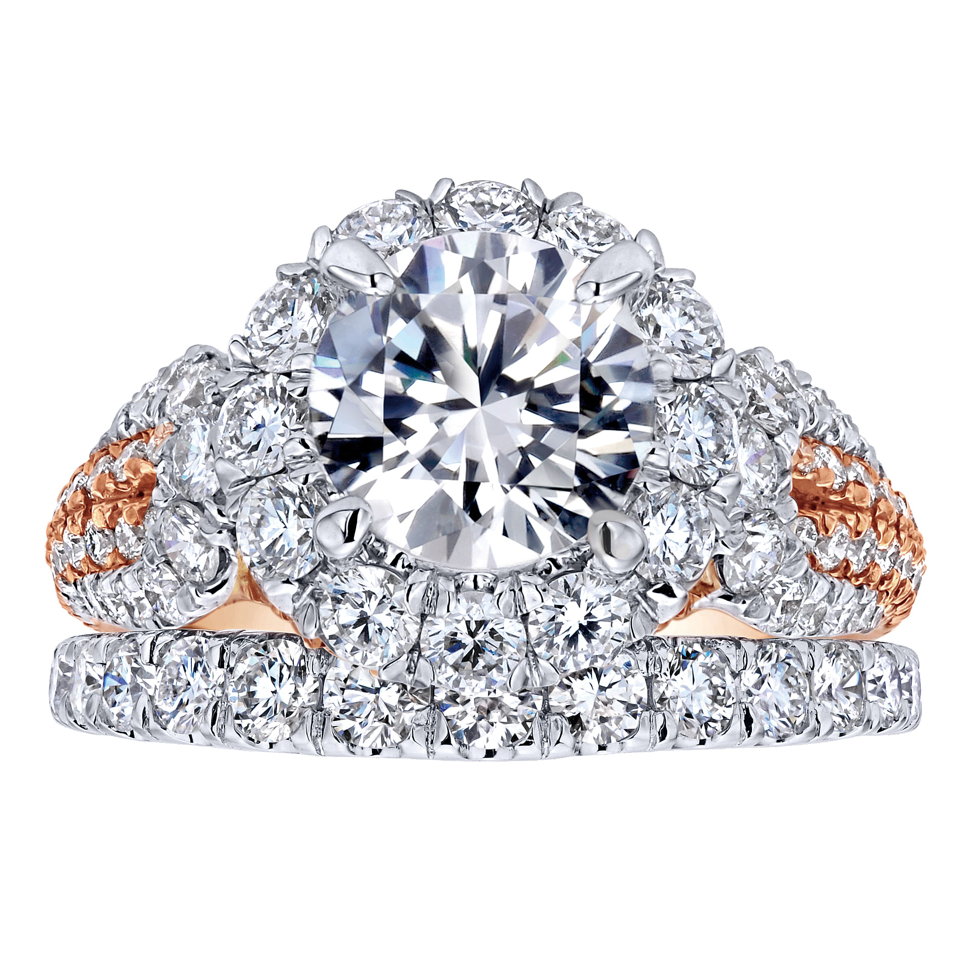 18k White/pink Gold Diamond Halo Engagement Ring angle 4 18k White/pink Gold Diamond Halo Engagement Ring angle 4