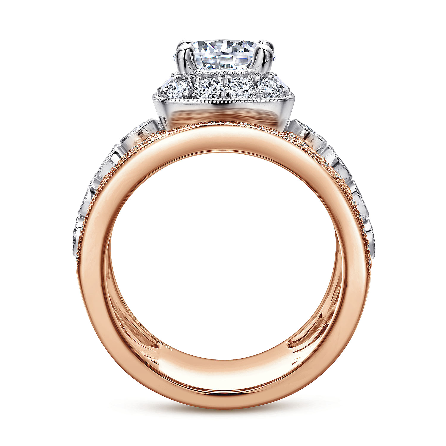 18k White/pink Gold Diamond Halo Engagement Ring angle 2 18k White/pink Gold Diamond Halo Engagement Ring angle 2