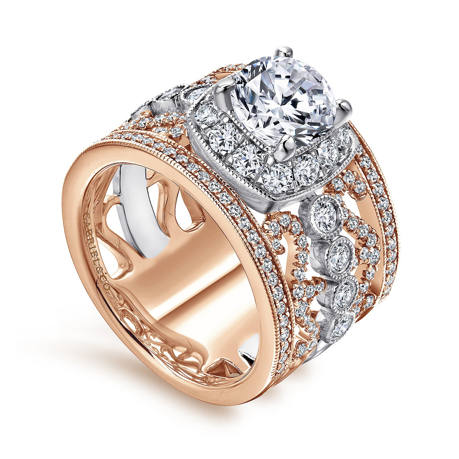 18k White/pink Gold Diamond Halo Engagement Ring angle 3 18k White/pink Gold Diamond Halo Engagement Ring angle 3