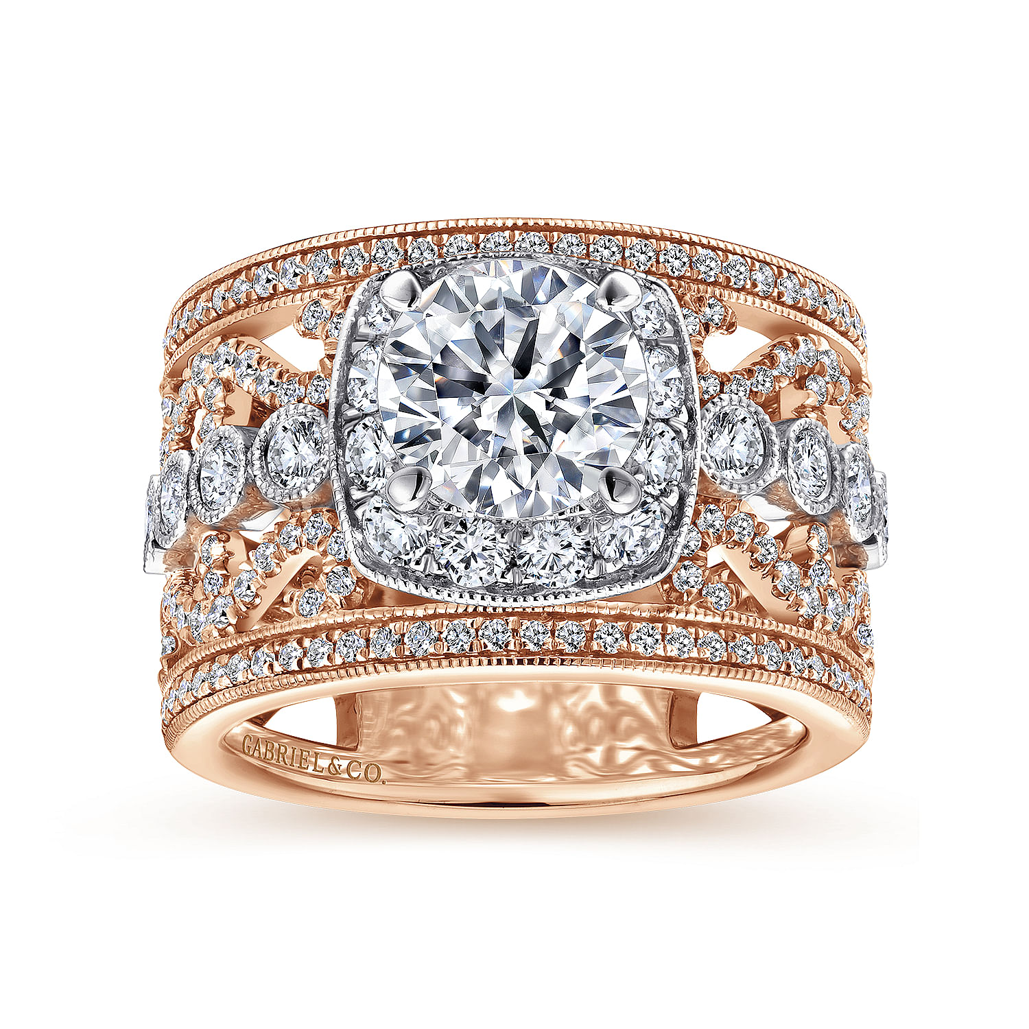 18k White/pink Gold Diamond Halo Engagement Ring angle 5 18k White/pink Gold Diamond Halo Engagement Ring angle 5