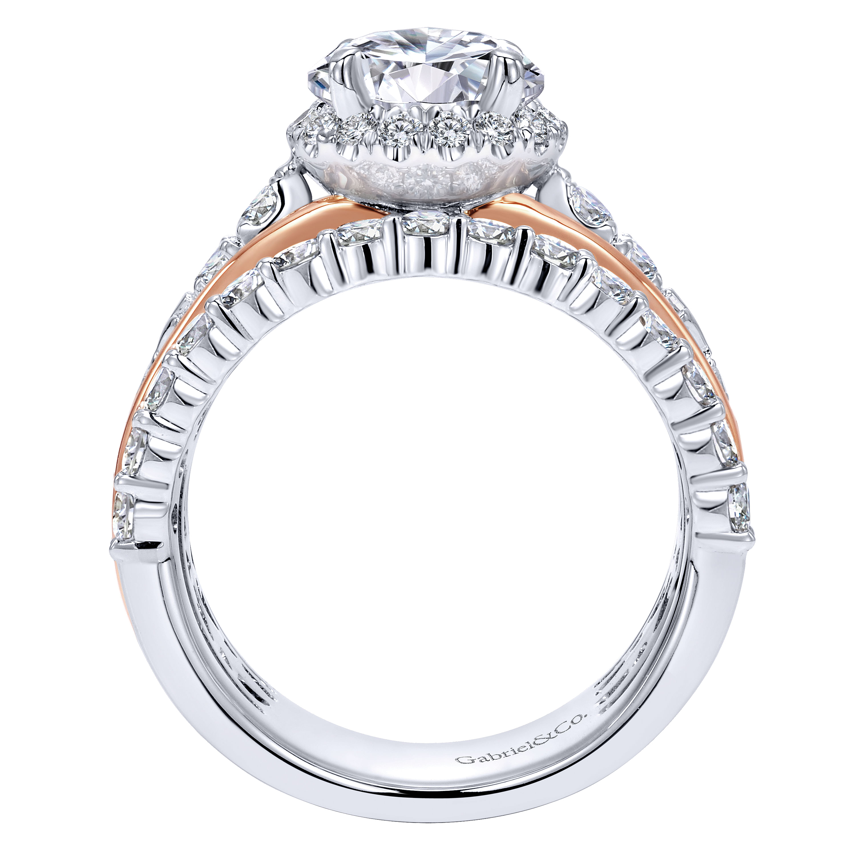 18k White/pink Gold Diamond Halo Engagement Ring angle 2 18k White/pink Gold Diamond Halo Engagement Ring angle 2