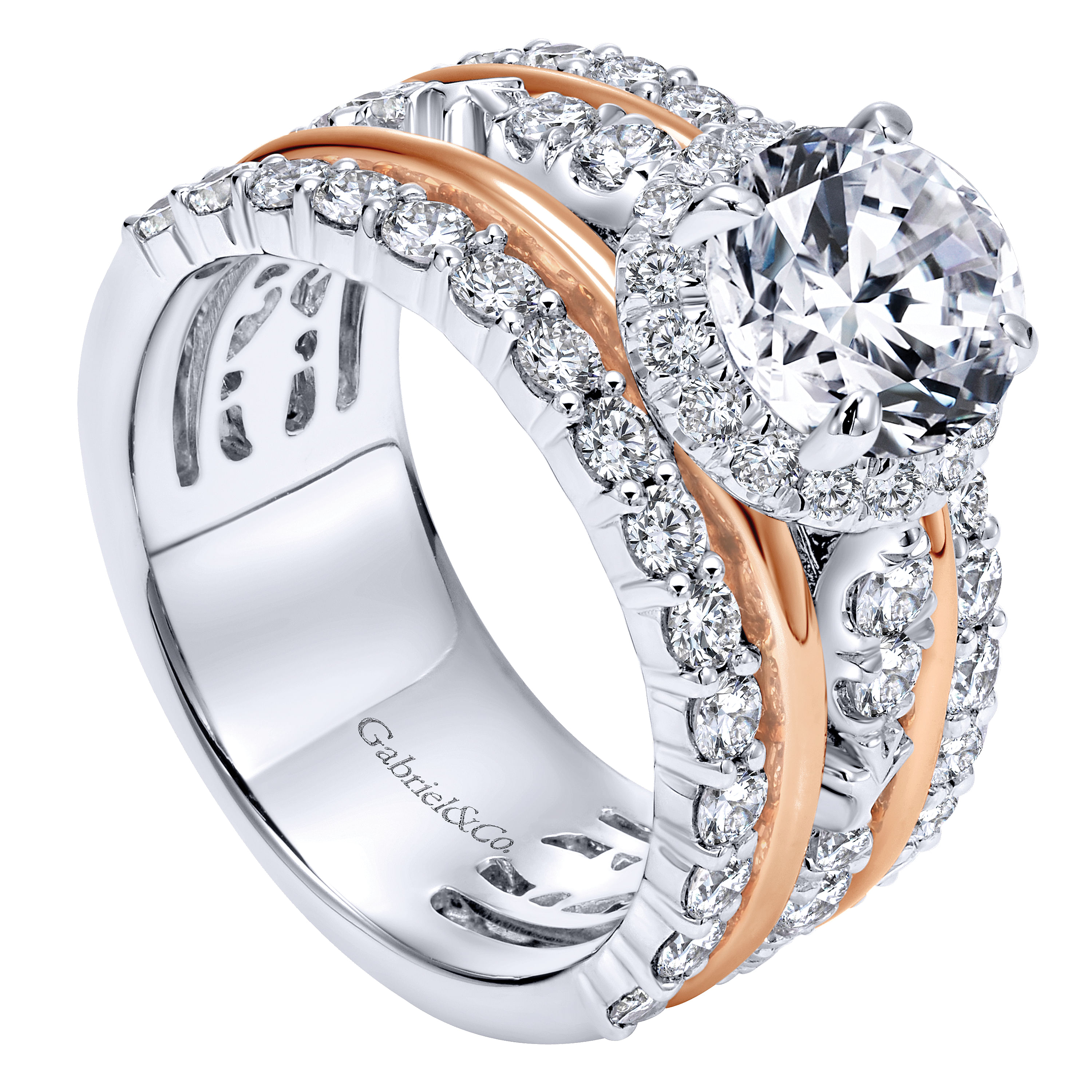 18k White/pink Gold Diamond Halo Engagement Ring angle 3 18k White/pink Gold Diamond Halo Engagement Ring angle 3