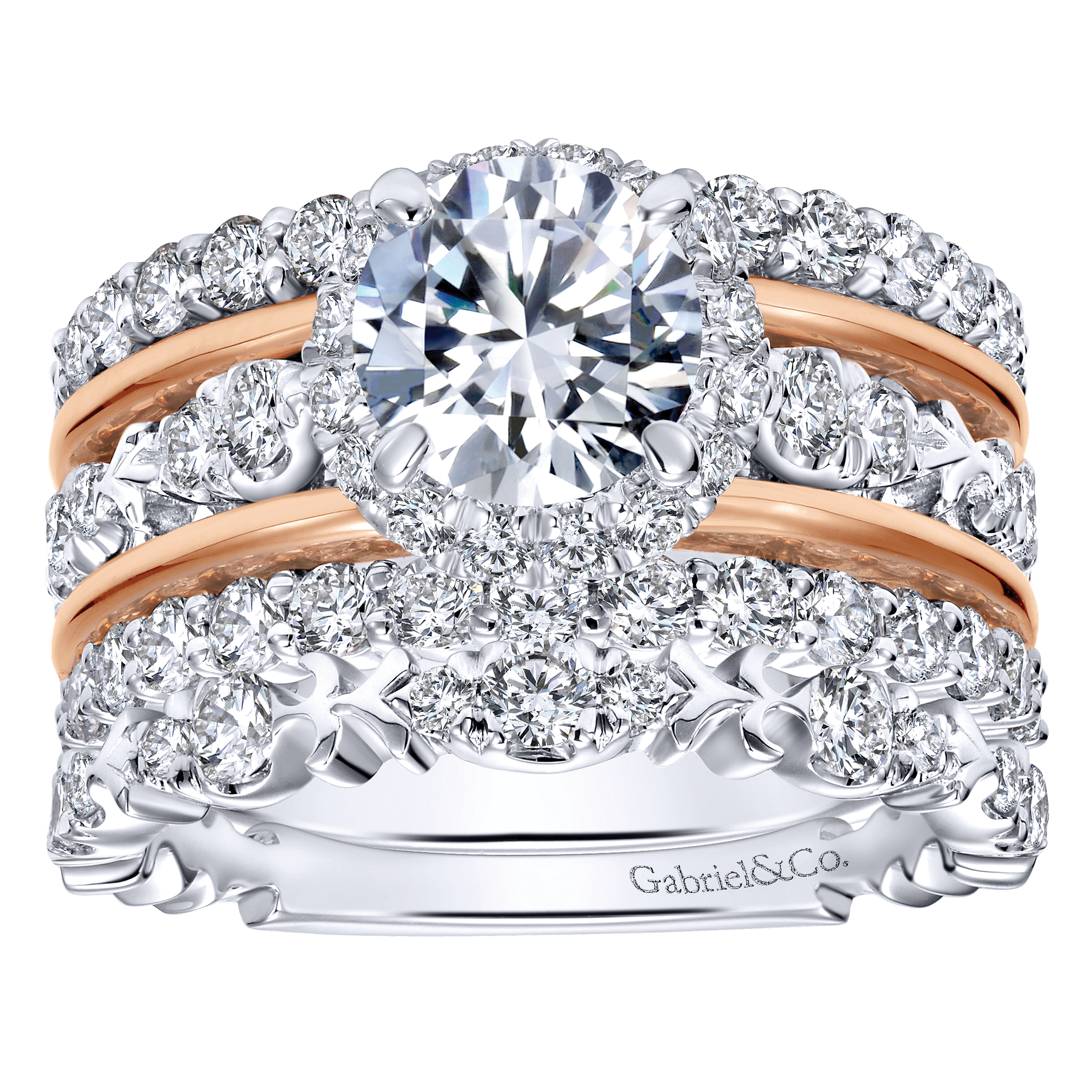 18k White/pink Gold Diamond Halo Engagement Ring angle 4 18k White/pink Gold Diamond Halo Engagement Ring angle 4