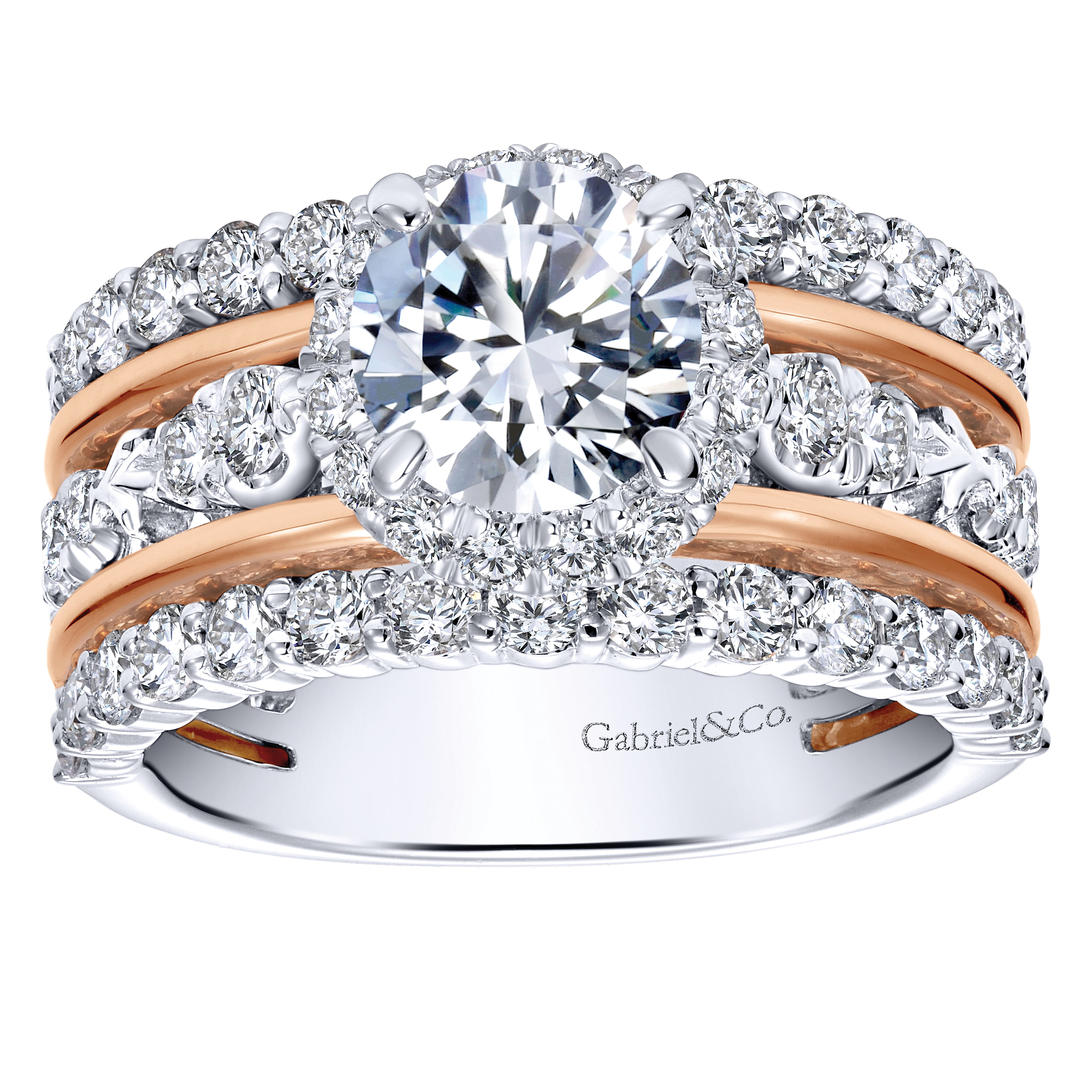 18k White/pink Gold Diamond Halo Engagement Ring angle 5 18k White/pink Gold Diamond Halo Engagement Ring angle 5