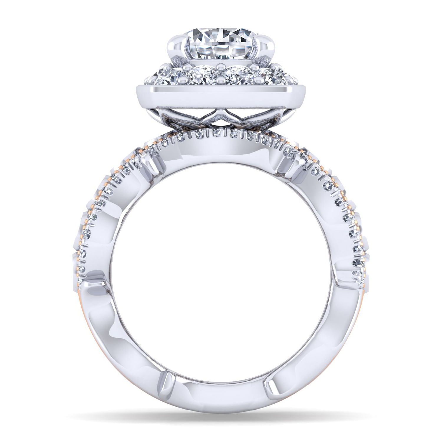 18k White/pink Gold Diamond Halo Engagement Ring angle 2 18k White/pink Gold Diamond Halo Engagement Ring angle 2