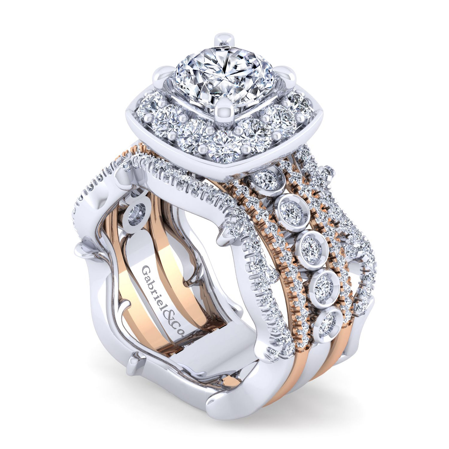 18k White/pink Gold Diamond Halo Engagement Ring angle 3 18k White/pink Gold Diamond Halo Engagement Ring angle 3