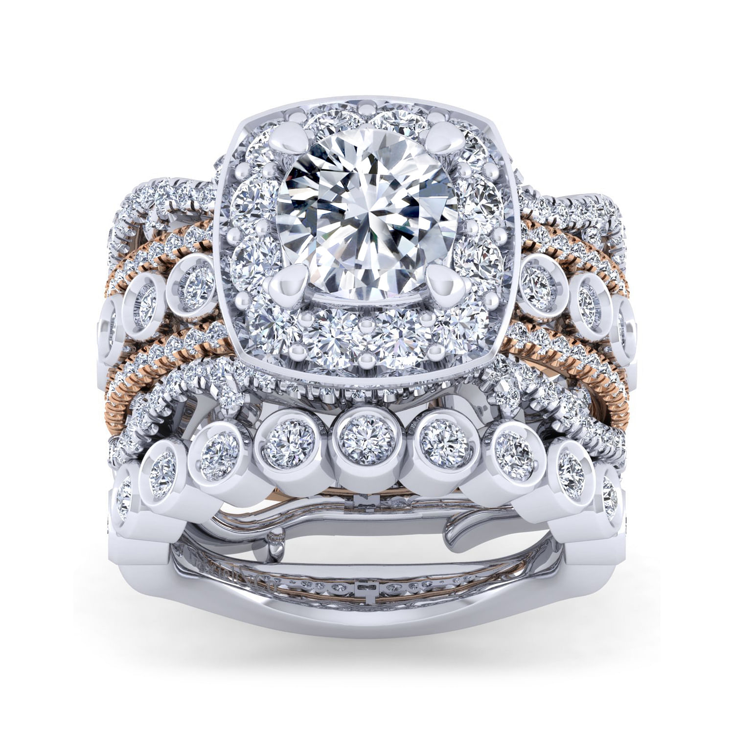 18k White/pink Gold Diamond Halo Engagement Ring angle 4 18k White/pink Gold Diamond Halo Engagement Ring angle 4
