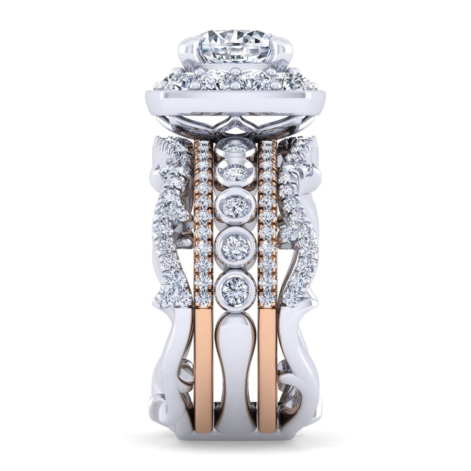 18k White/pink Gold Diamond Halo Engagement Ring angle 5 18k White/pink Gold Diamond Halo Engagement Ring angle 5