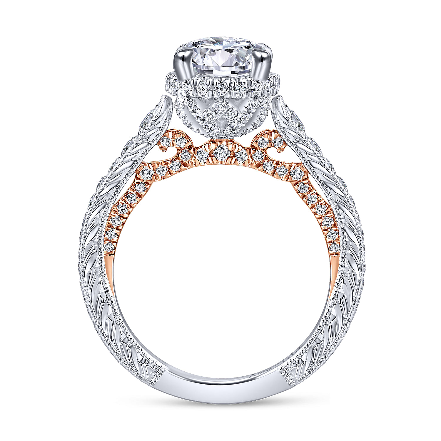 18k White/pink Gold Diamond Halo Engagement Ring angle 2 18k White/pink Gold Diamond Halo Engagement Ring angle 2