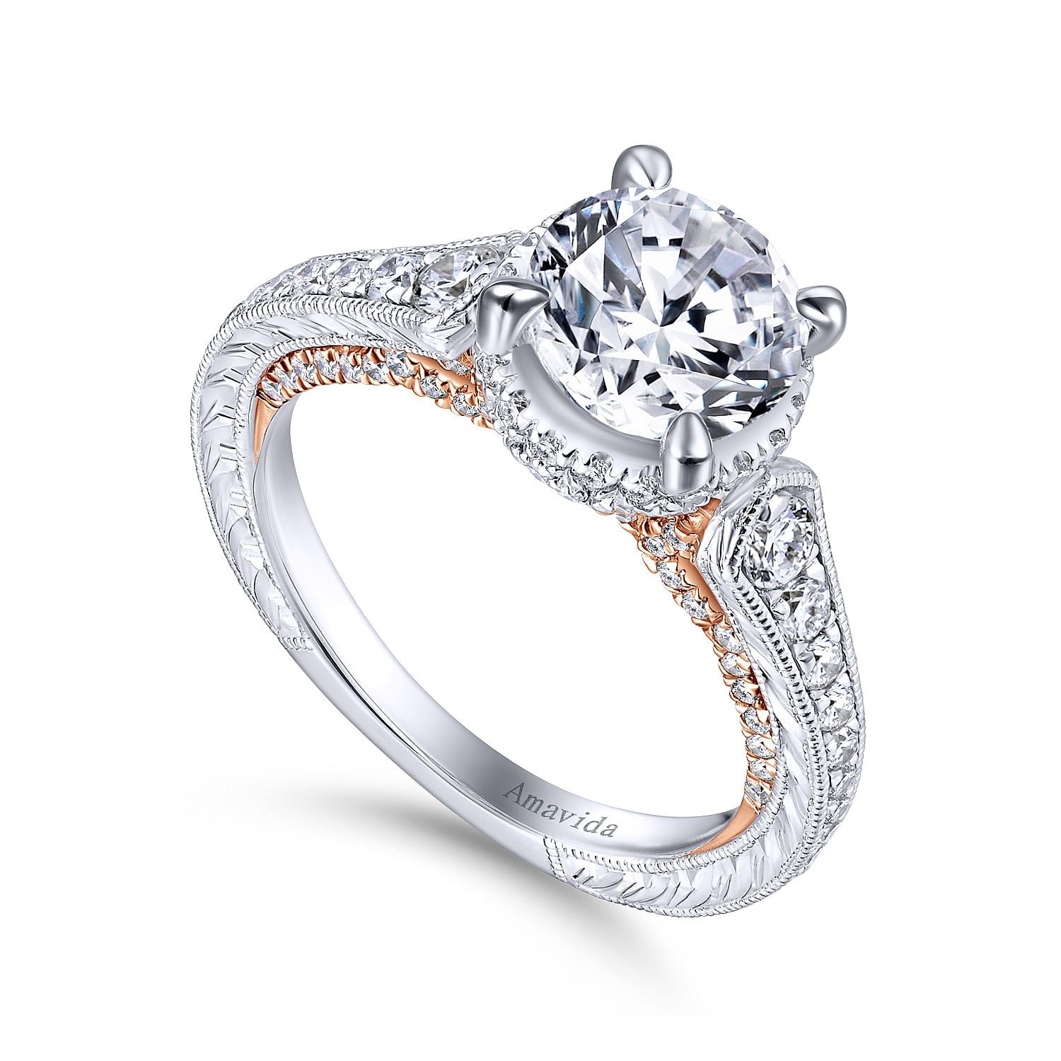 18k White/pink Gold Diamond Halo Engagement Ring angle 3 18k White/pink Gold Diamond Halo Engagement Ring angle 3