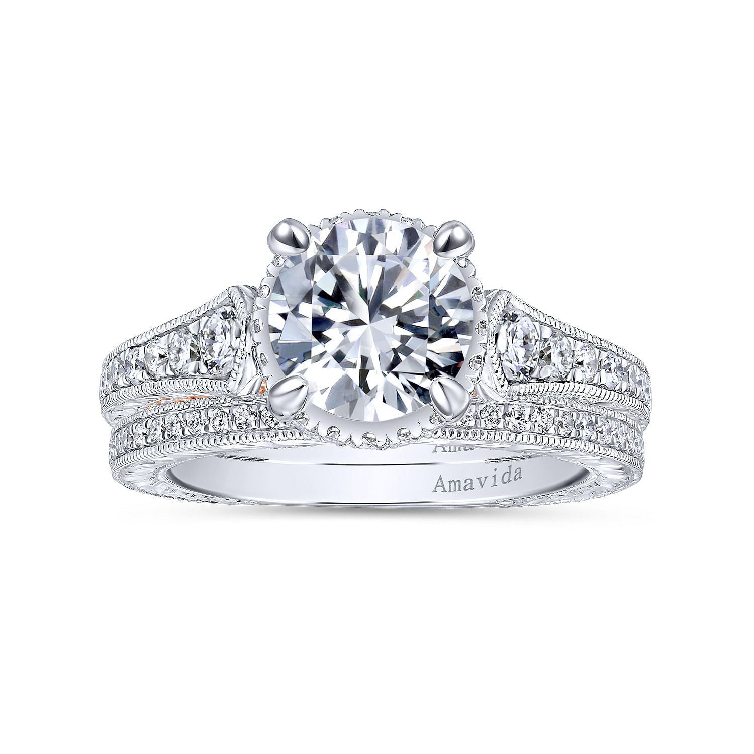 18k White/pink Gold Diamond Halo Engagement Ring angle 4 18k White/pink Gold Diamond Halo Engagement Ring angle 4