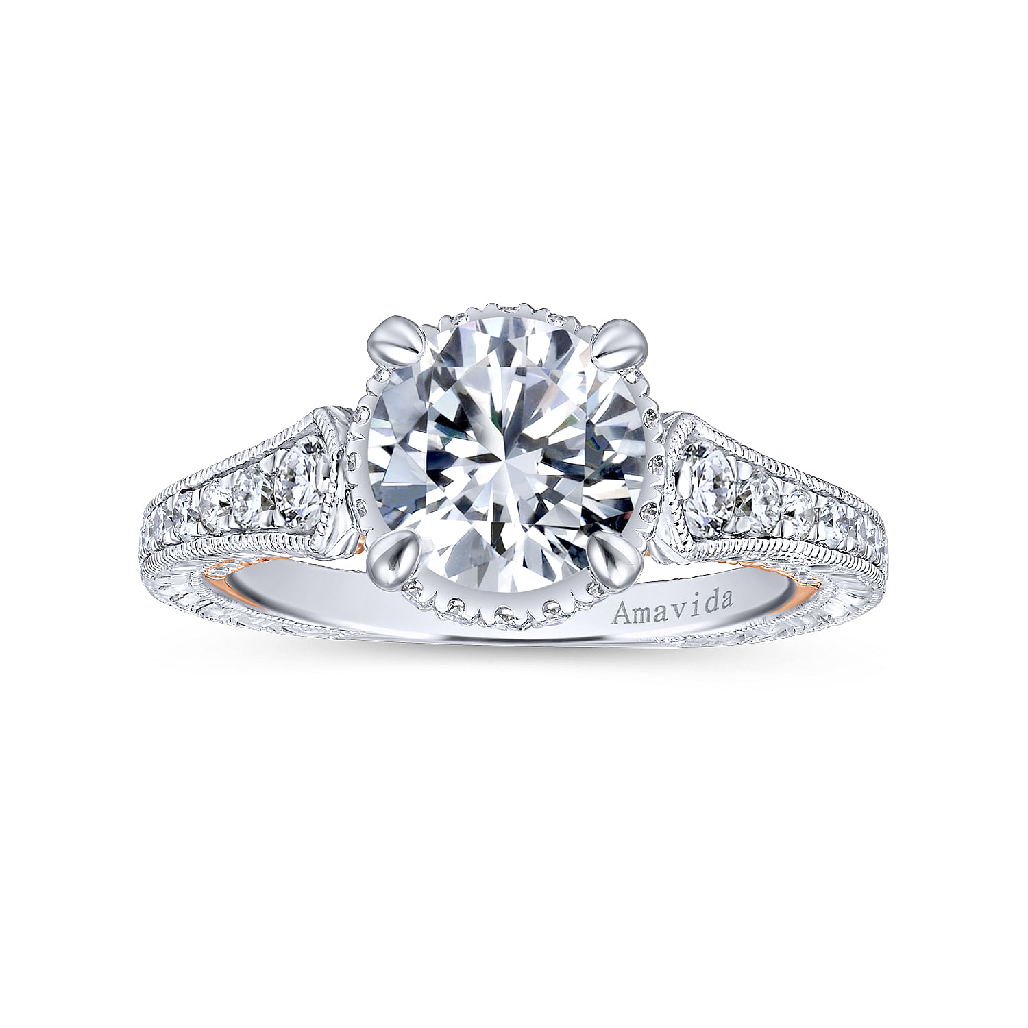 18k White/pink Gold Diamond Halo Engagement Ring angle 5 18k White/pink Gold Diamond Halo Engagement Ring angle 5